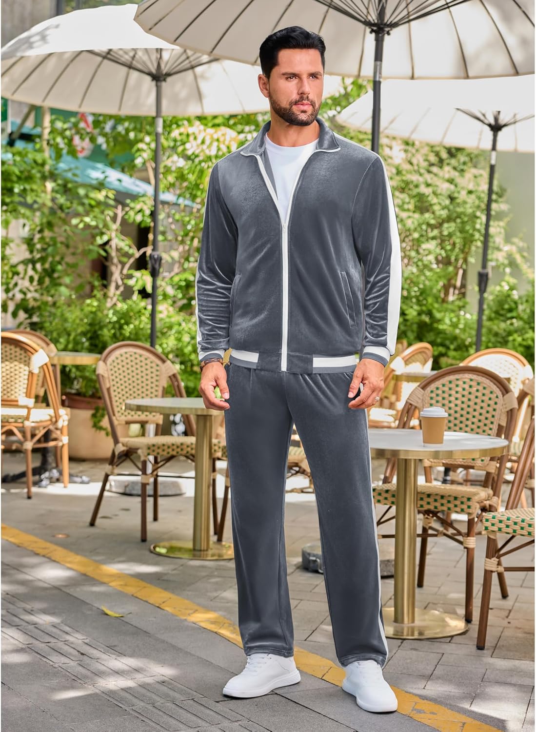 Vssjavun Men's 2 Piece Tracksuit Velour Track Suits Casual Sweatsuits Full Zip Velvet Jogging Suit Sets - Image 2