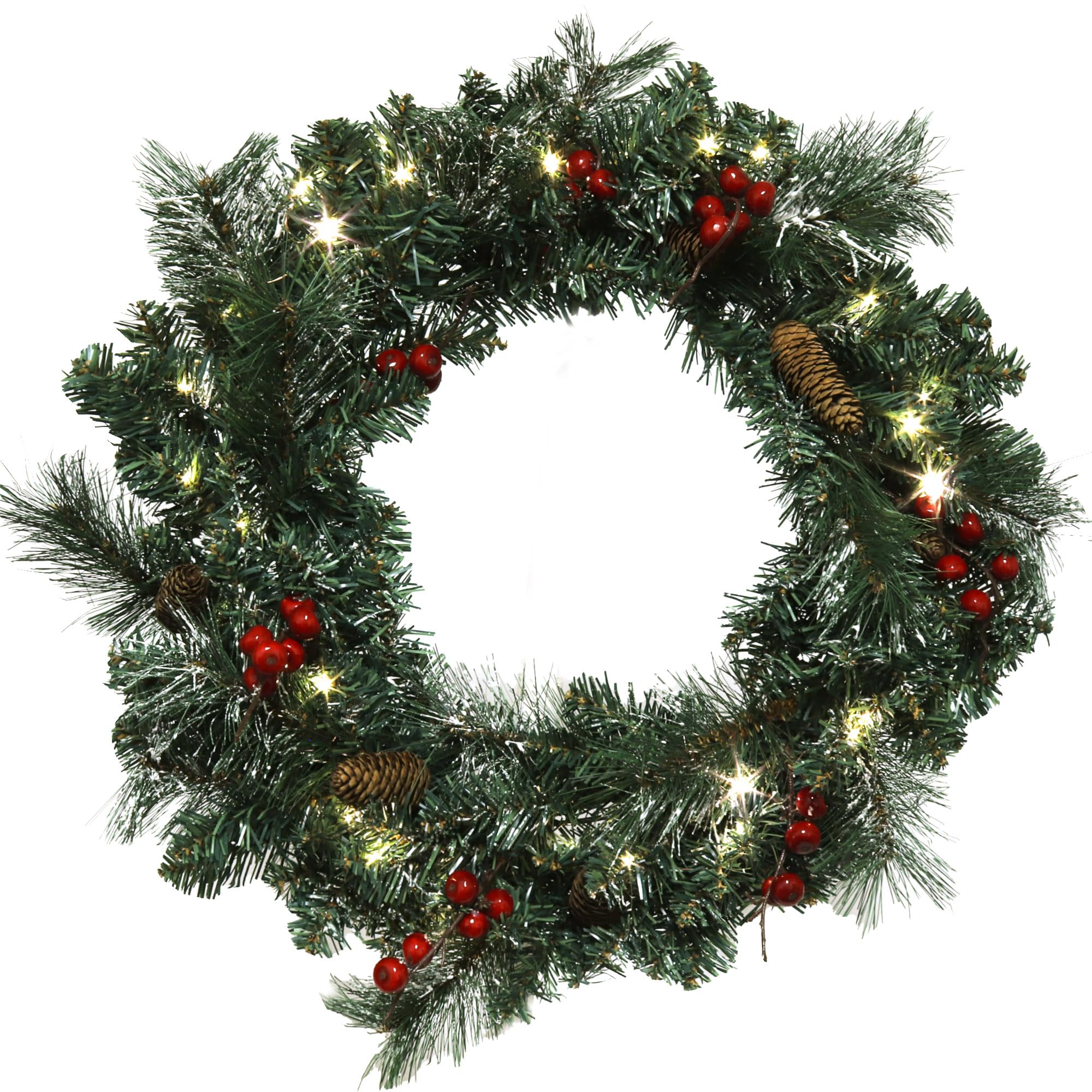 22" Christmas Wreath, Front Door Xmas Wreath, Winter Green, 2024 Holiday Pick, Arrives Decorated with Pine Cones & Berries