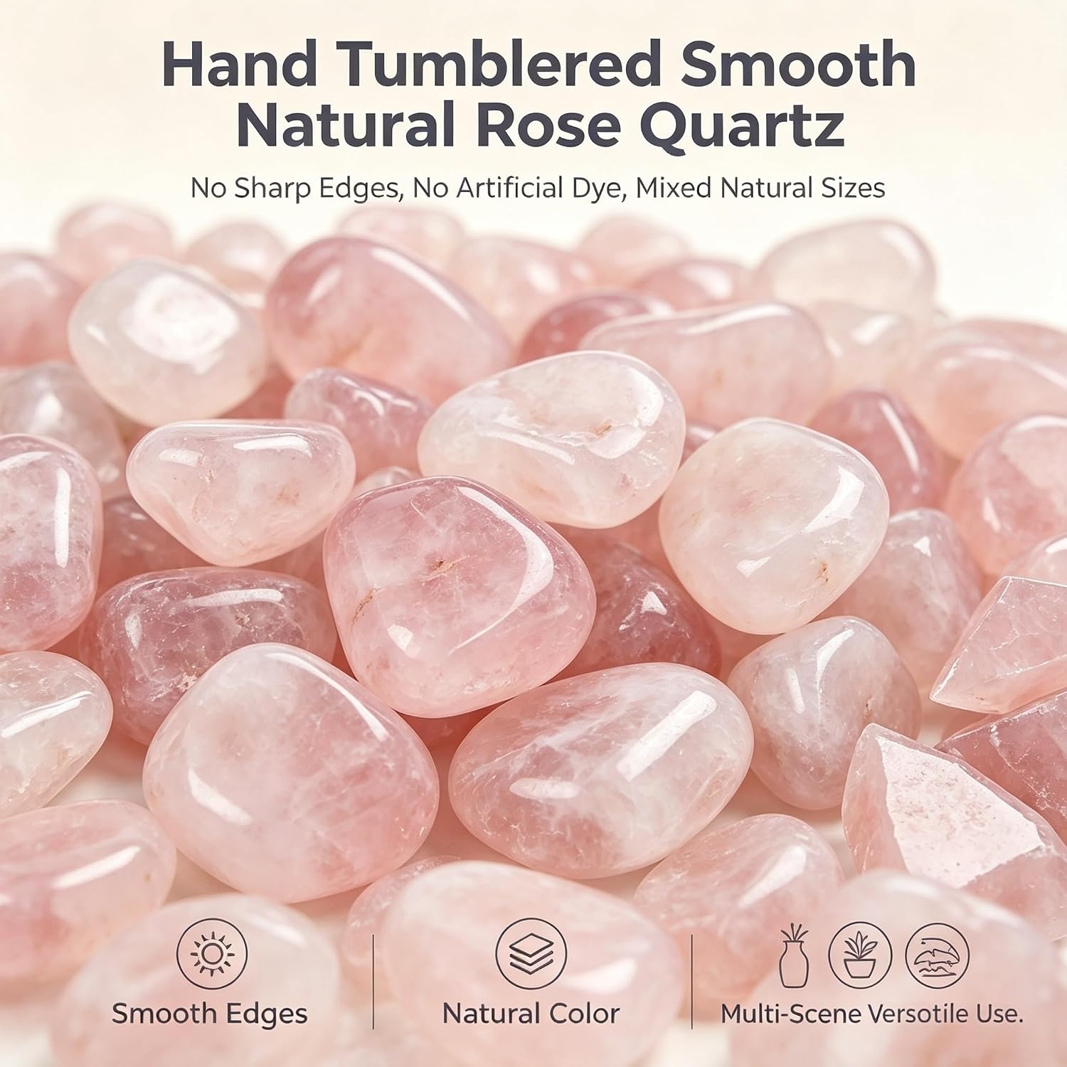 3lb Rose Quartz Tumbled Polished Stones Natural Bulk Irregular Crystal Healing Rocks for Vase Filler Fish Tank Gravel Reiki Meditation Self-Love Chakra Balancing Home Decor