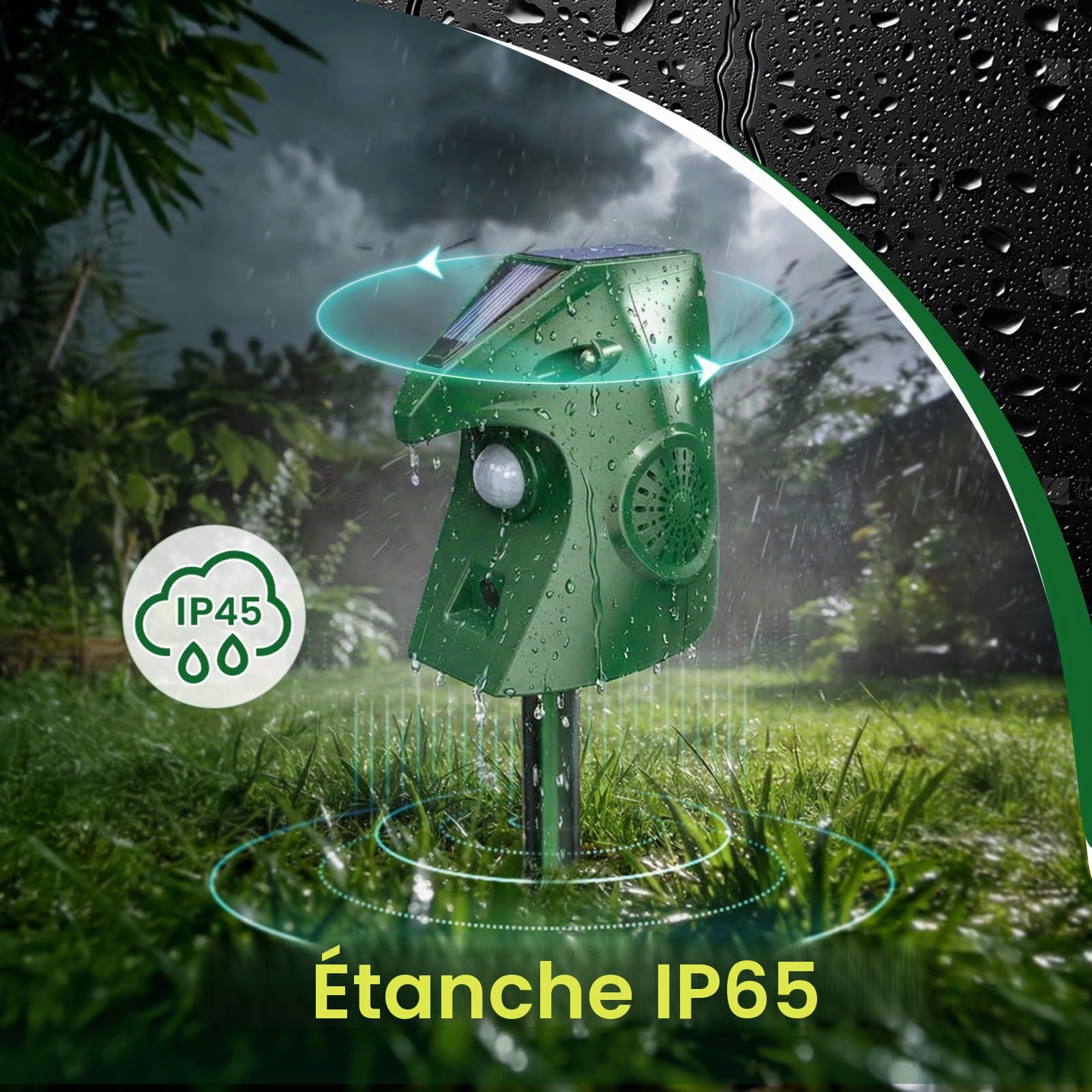 Repulsif Chat Ultrason, 2 Modes Ultrasoniques Repulsif Chat avec Lumière Clignotante, Répulsif Chat Exterieur à Énergie Solaire et Étanche, Chats, Chiens, Oiseau, Mouffette