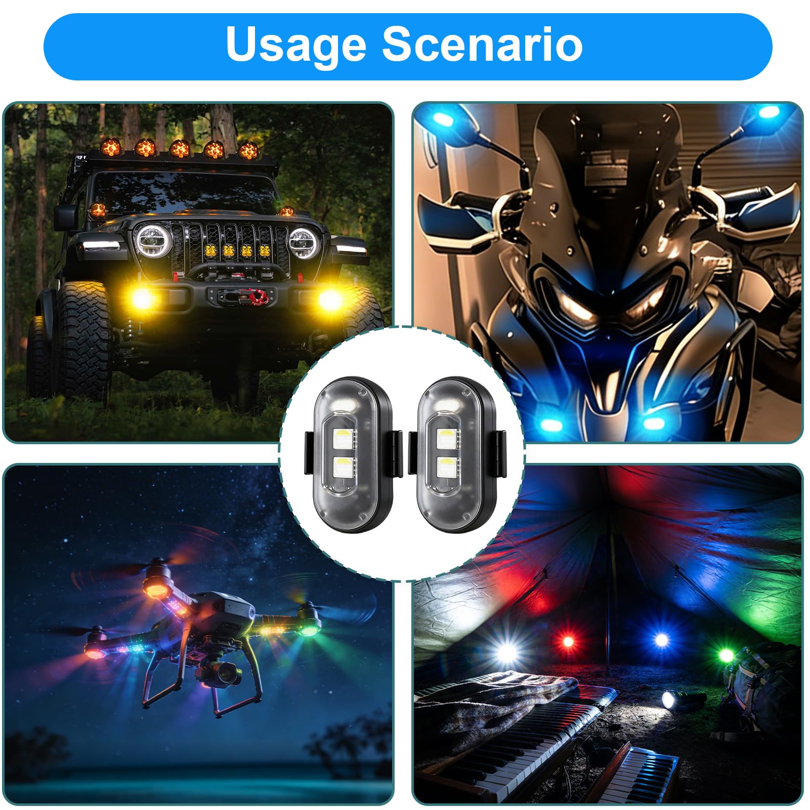 6 Piezas Luces Led Coche, 8 Colores Luces Estroboscópicas LED con Mando a Distancia, Luz Estroboscópica Impermeables, Carga USB Lampada Stroboscopica Led para Dron Camión Motocicleta Bicicleta