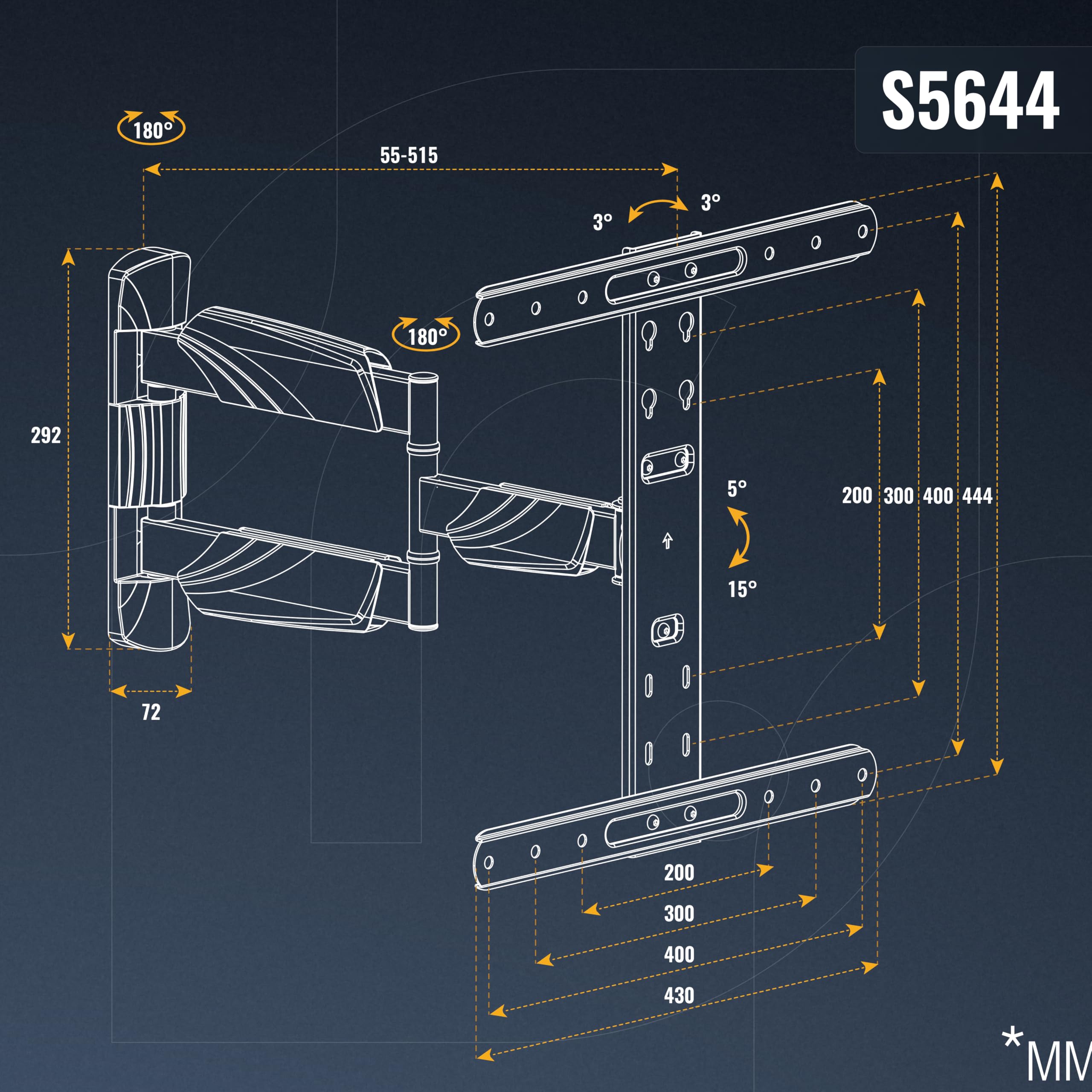 RICOO S5644 Supporto TV da soffitto Staffa TV 37-65 pollici per 37 40 55 65 pollici girevole inclinabile fino a 45 kg max VESA 400x400