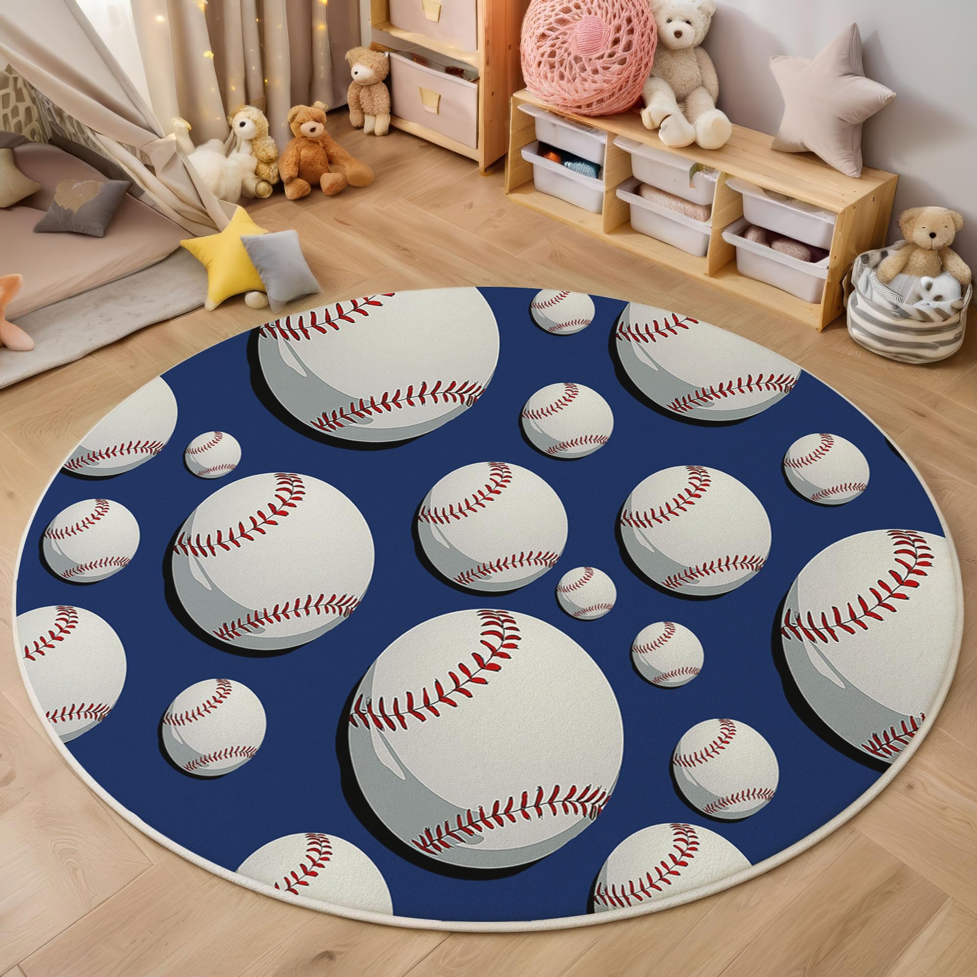Tapis enfant motif baseball pour une salle de jeux dynamique
