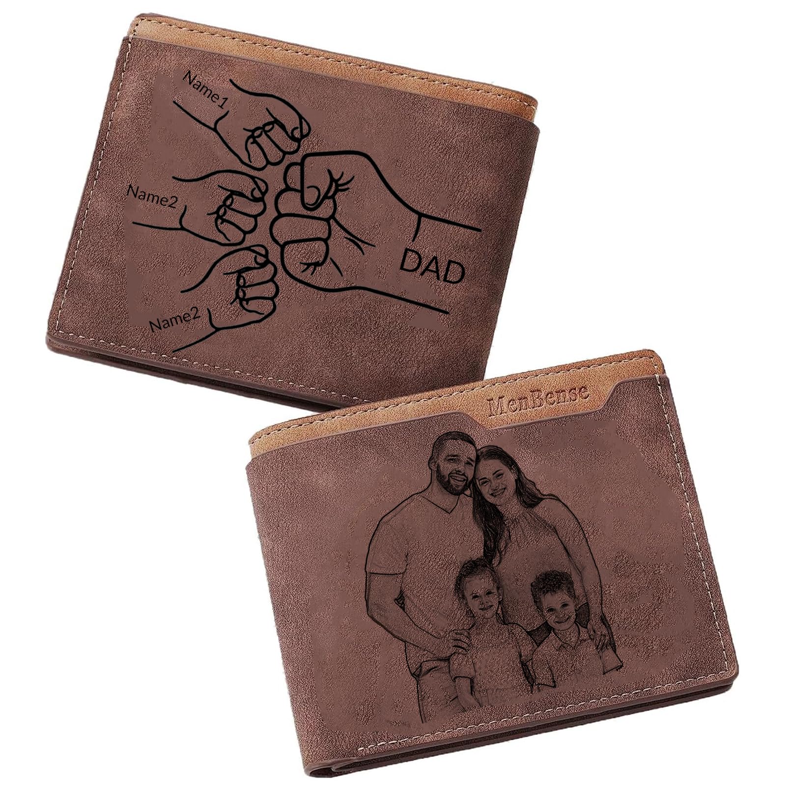 WINSD Personalized Father's Day Gift for Dad Custom Photo Wallets for Men Personalized Engraved Picture & Initial Name Wallet Fathers Day Gift from