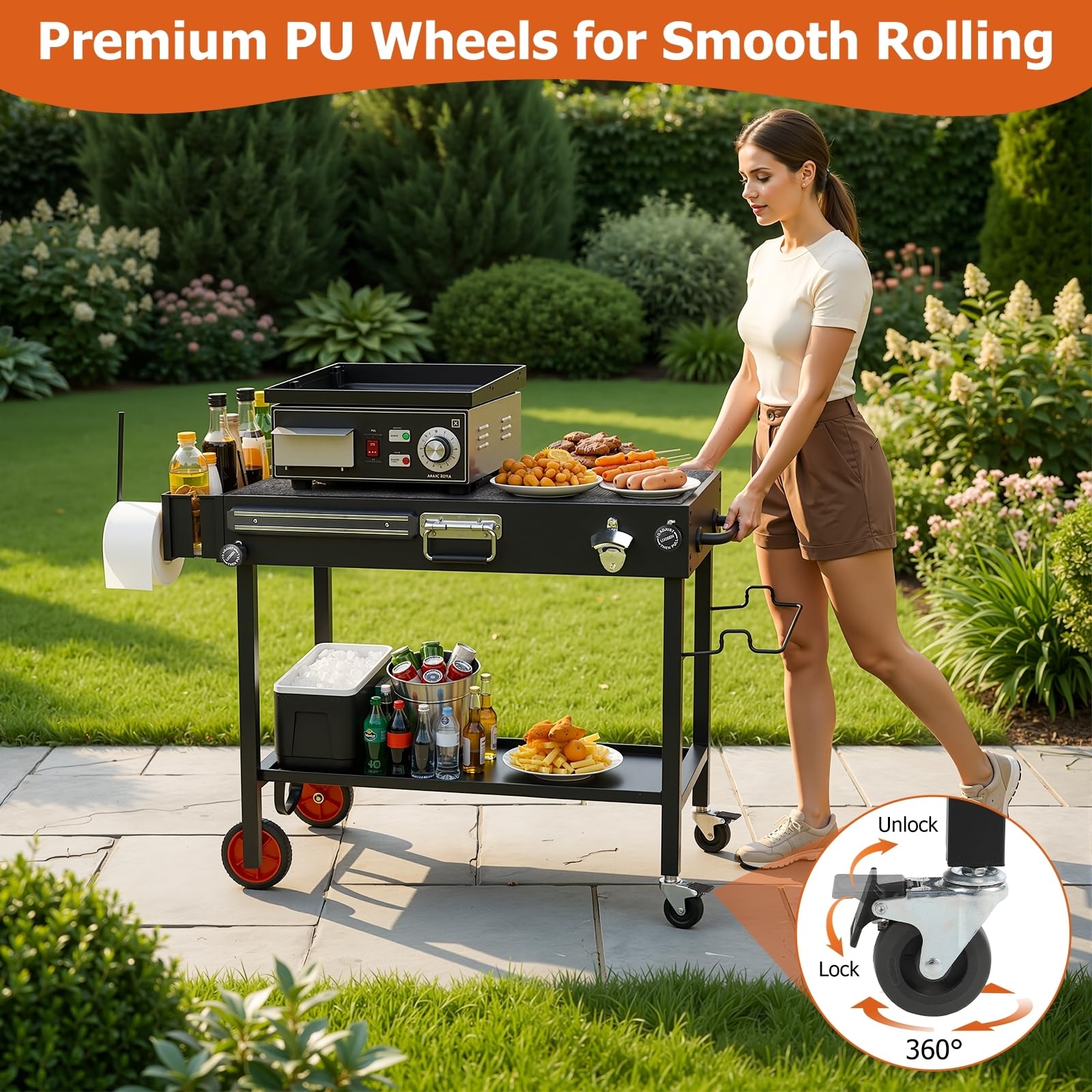 Tavolo da barbecue per piastra Blackstone, carrello pieghevole portatile