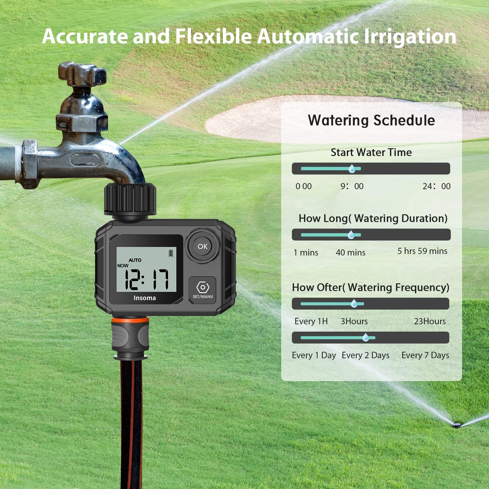 Timer per Tubo dell'Acqua da Esterno - Timer di irrigazione programmabile con irrigazione Manuale Ritardo Pioggia Ip55 Impermeabile per Rubinetto Prato Yard