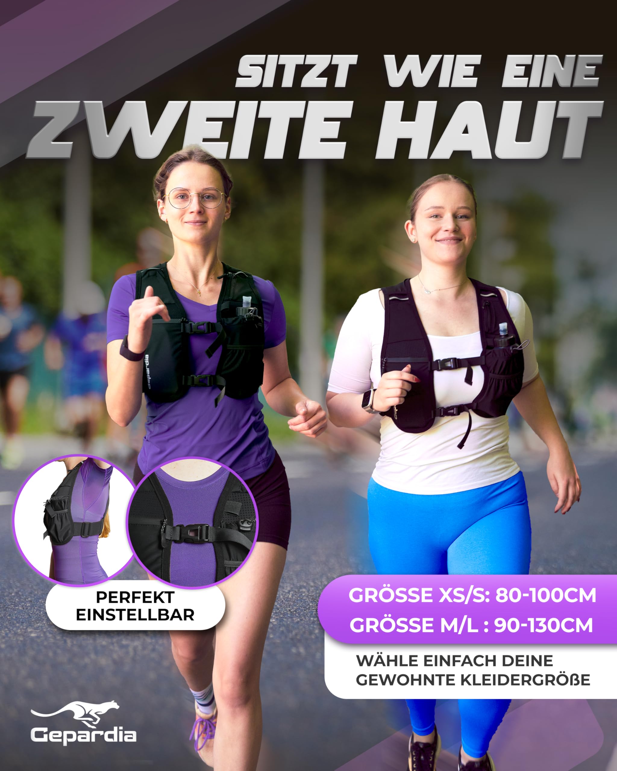 Laufweste Damen mit Trinkflasche – Ultraleicht, reflektierend, viel Stauraum, Softflask 500 ml inkl., für Running, Joggen, Wandern & Trail