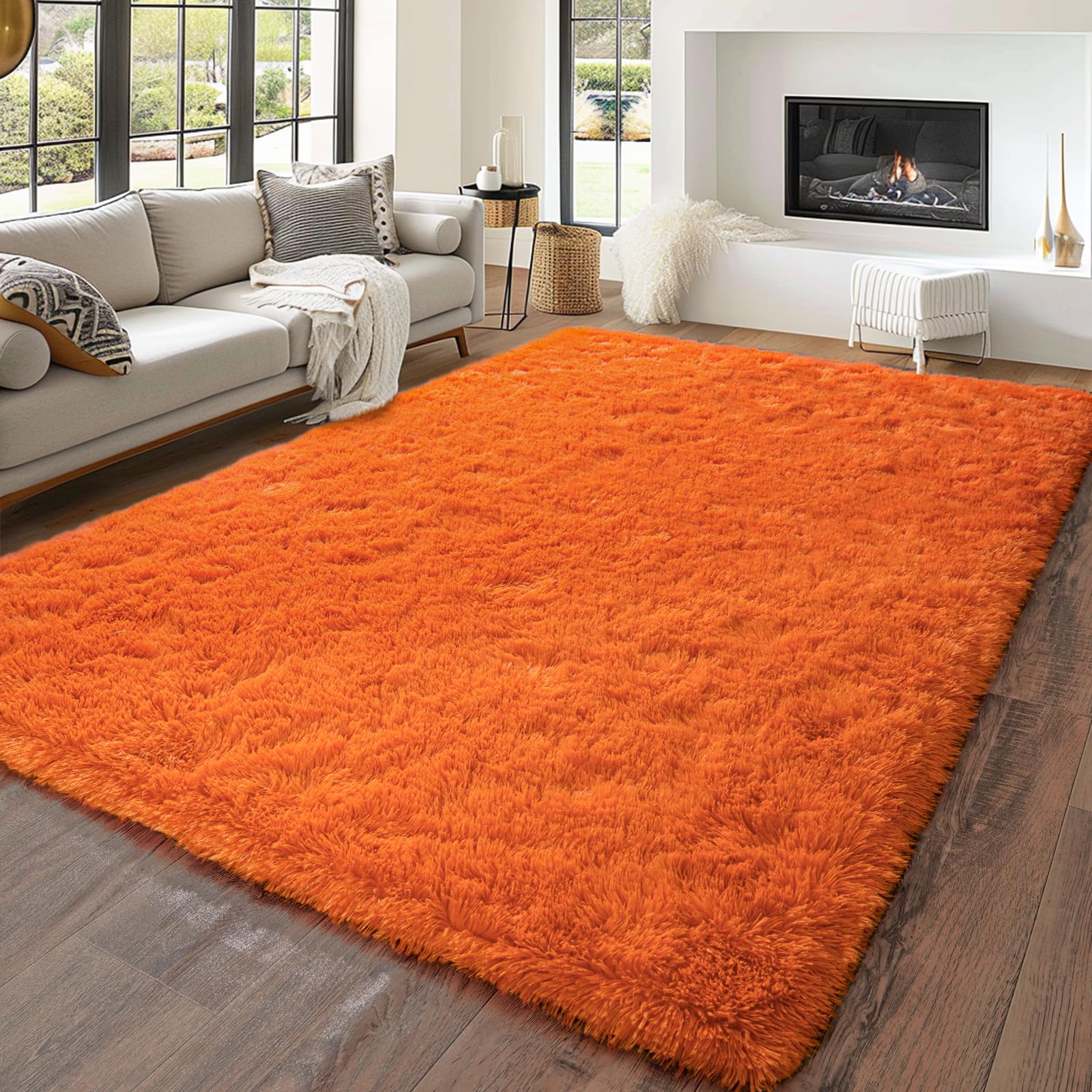 5'x7' Super Fluffy Rug for Bedroom, Modern Shag Orange Area Rugs, Soft and Cozy Plush Large Carpet for Kids, Girls Boys and Teens Decorations for Living Room Dorm Nursery Classroom, Orange