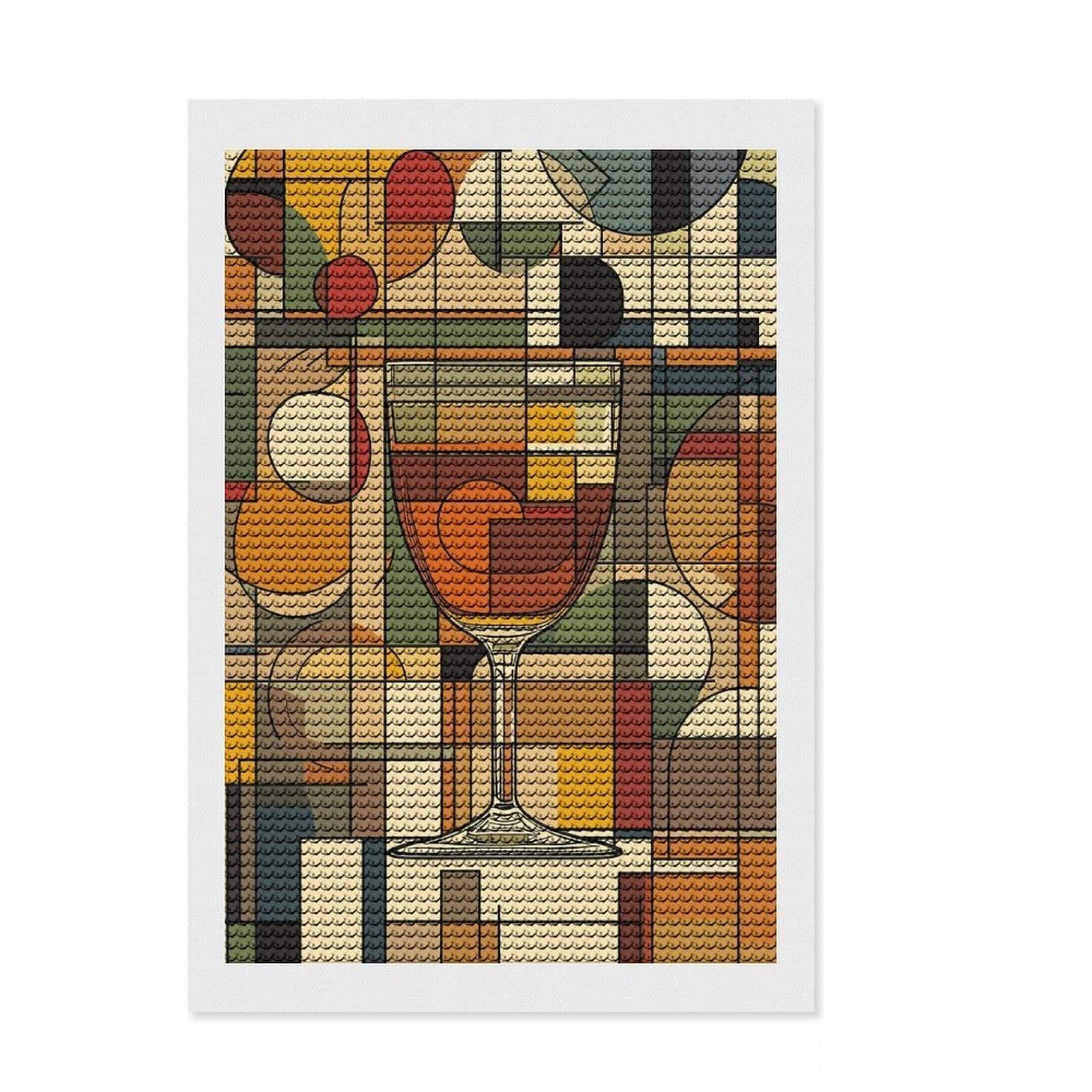 Junmoney Abstract Geometric Glass Full Drill Diamond Painting Kit 8"x12", Neat Printed Canvas, Sparkling Round Gems, Easy Handmade Project