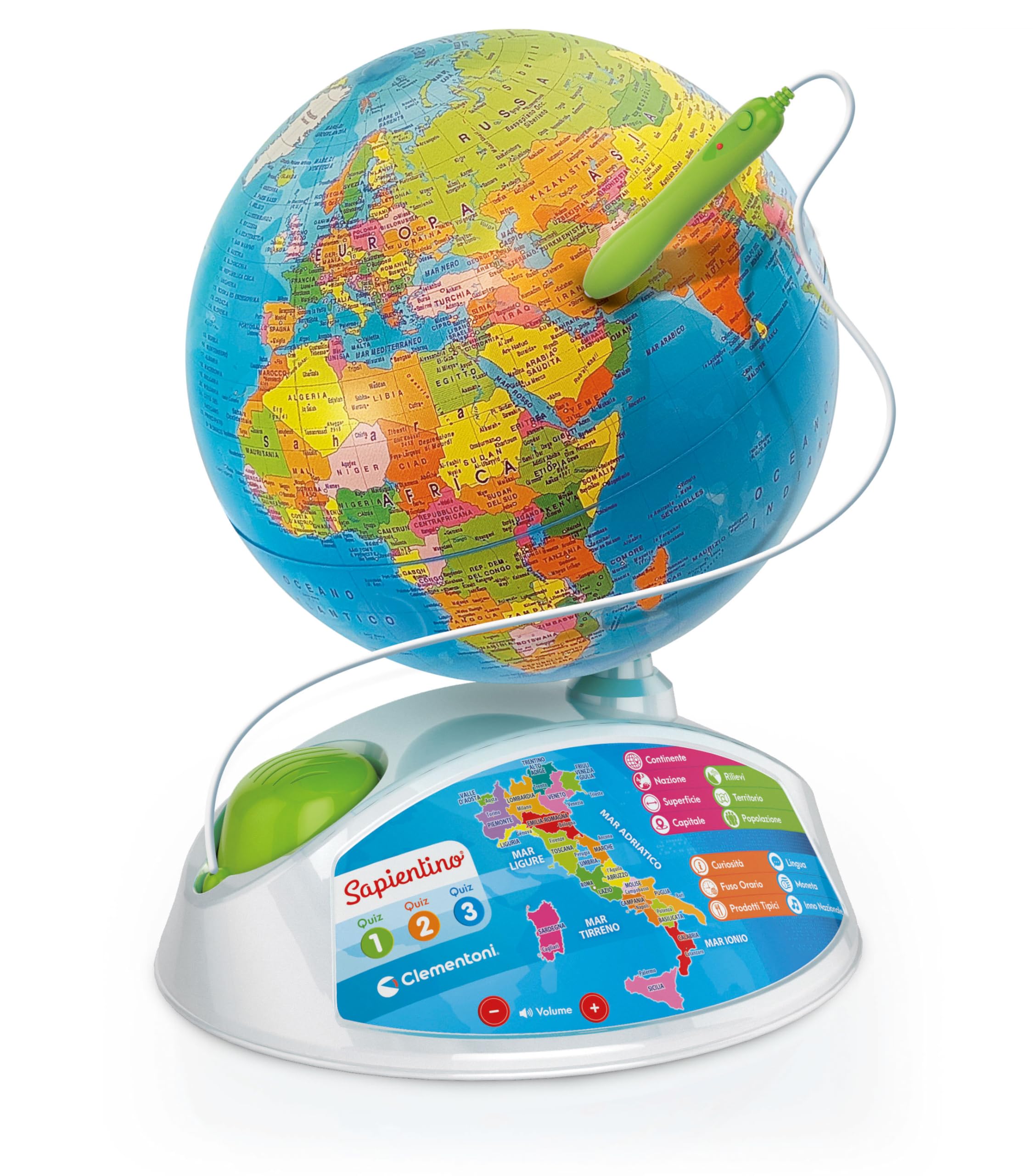 Clementoni - Sapientino Esploramondo Realtà Aumentata, Mappamondo Educativo per Bambini dai 7 Anni in su, Globo Educativo con Penna Interattiva e App Dedicata, Made in Italy, Lingua Italiana, 16032