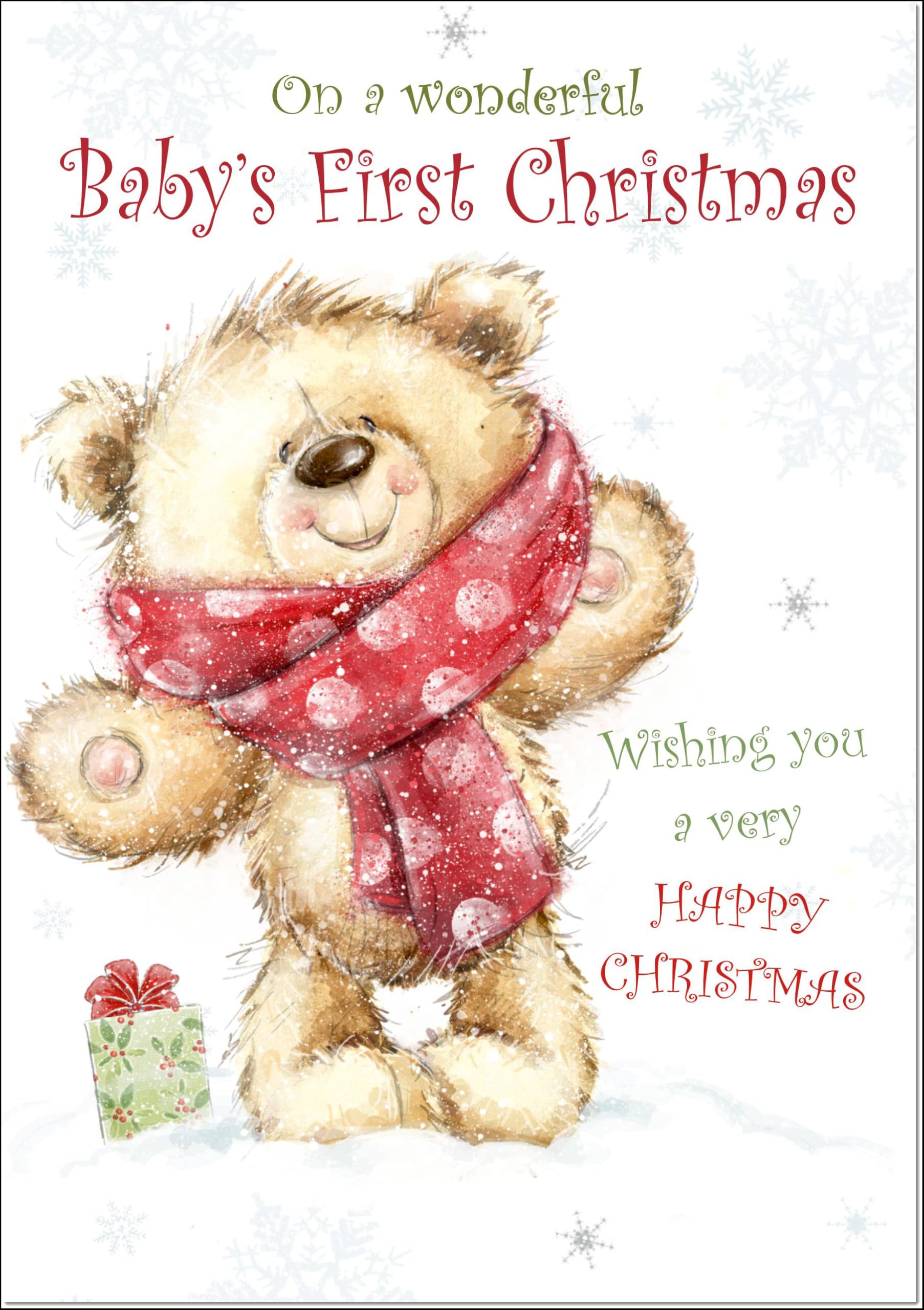 doodlecards Babys 1st First Christmas Card Teddy Bear With Red Scarf Large A4 Size Christmas Card for Babys 1st with Plain Envelope — image 1