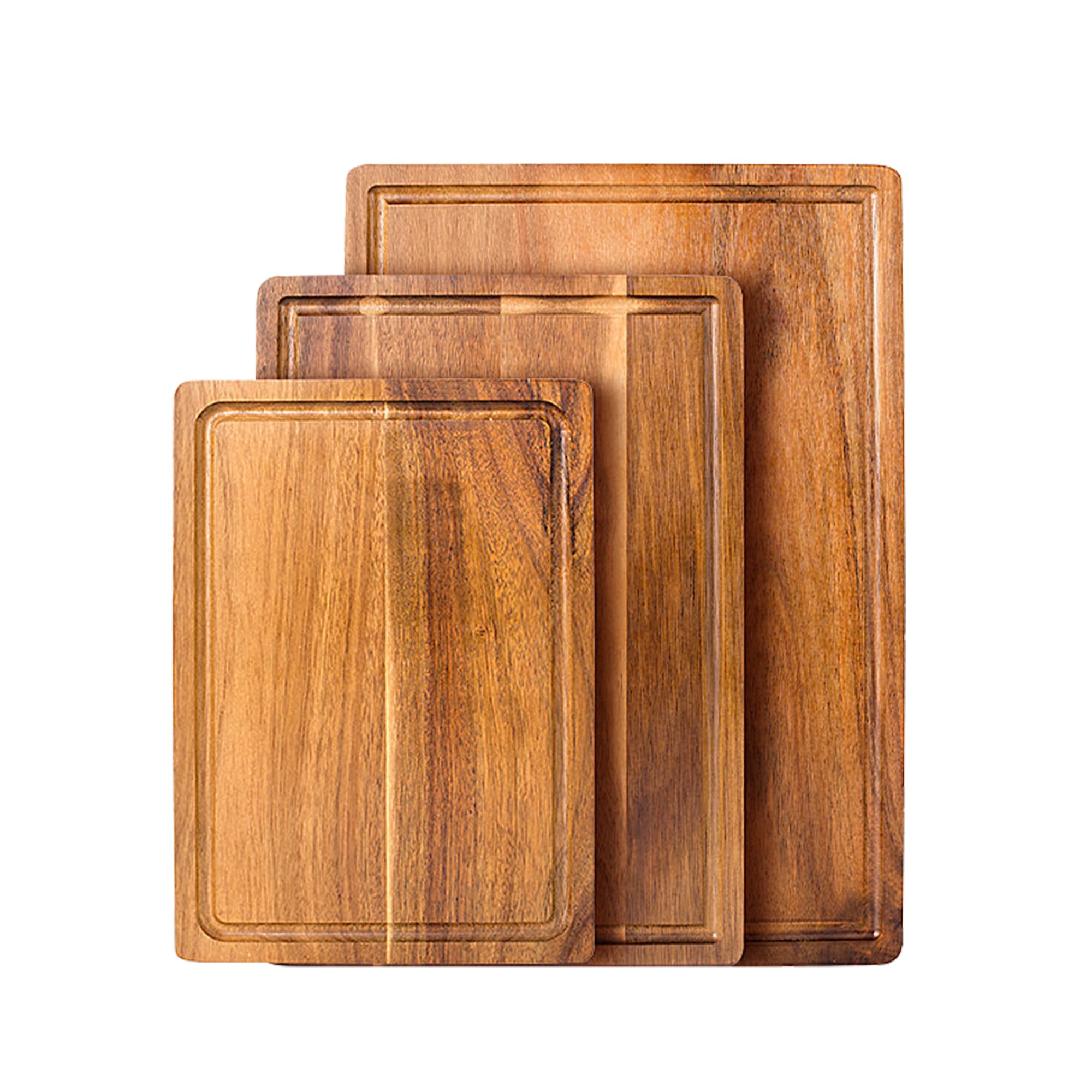 Photo 1 of 3 Pack Solid Acacia Wood Cutting Boards Set, Hardwood Chopping Boards for Kitchen, Reversible Multipurpose Board, Decorative Charcuterie Board, Bread Cheese Serving Tray