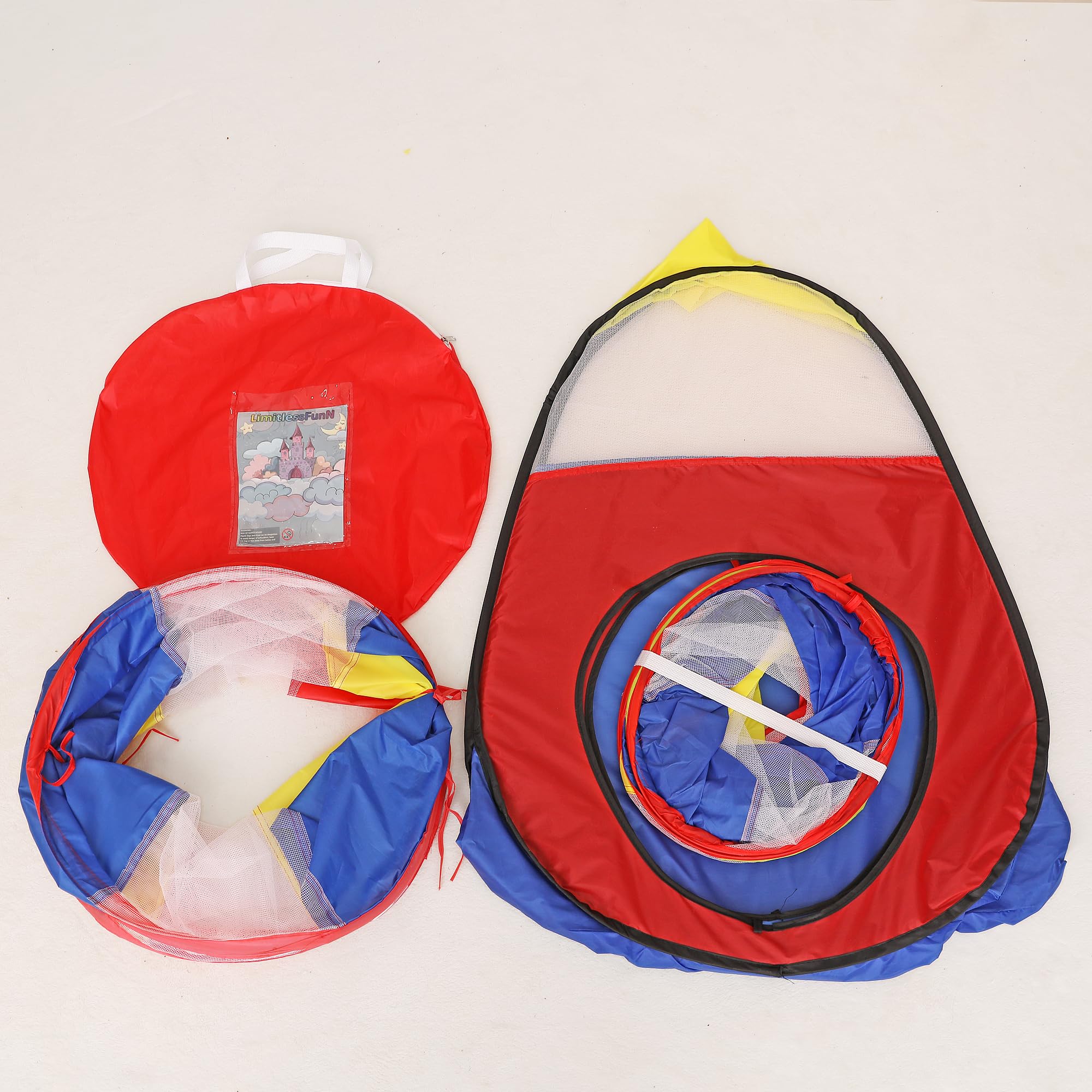 Tienda de campaña desplegable de 3 piezas, túnel de gateo, pozo de pelotas | Incluye estuche de transporte, casa de juegos interior para bebés, niños pequeños y niñas, 47 pulgadas de 7