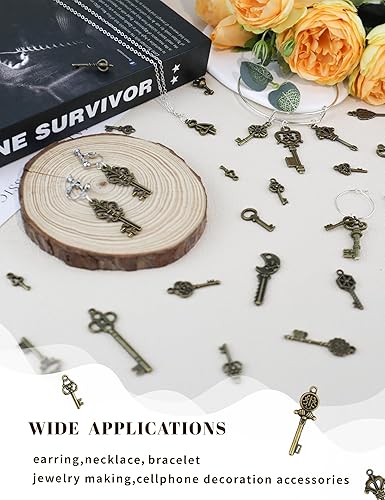 Miniatura 5 de JIALEEY Vintage Skeleton Keys, Wholesale Bulk Lots Mixed Set of 100 Antique Bronze Brass Skeleton Castle Dungeon Pirate Keys, 10.5oz/300g 100 LLAVES