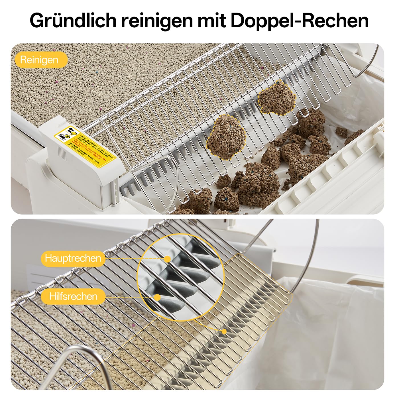 UBPET C31 Lettiera Autopulente per Gatti, Lettiera Aperta Autopulente con Controllo App, Deodorizzatore, Sistema a Doppio Rastrello, Grande Capacità, per Più Gatti