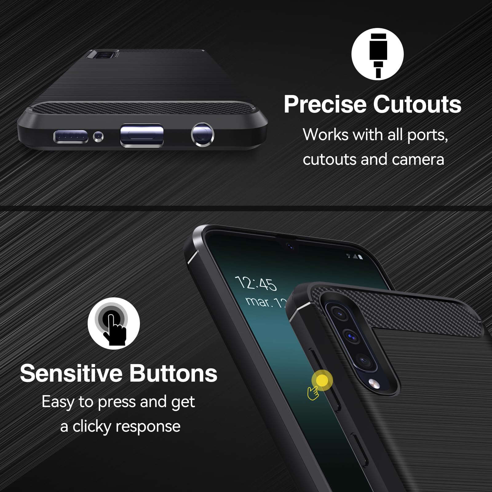 iVoler Cover per Samsung Galaxy A50 / A30S, [Protezione Antiurto di Grado Militare] Custodia Sottile Morbida in Silicone TPU Anti-Impronte Anti-Graffio Protettiva Case, Nero