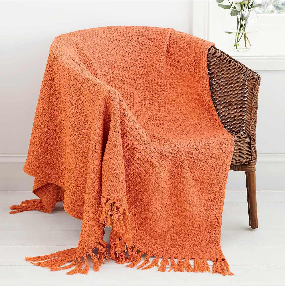 Mehar Bedding 100% Cotton Woven Honeycomb Plain Waffle Textured Chair Sofa Setee Bed Throw Tasselled Edge (TERRACOTTA, Single (178cms x 254cms)) — image 1