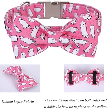 Lionet Paws Dog Collar with Bowtie, Halloween Bowtie for Dogs and Cats, Adjustable Comfortable Dog Collar Girl, S, Neck 25-40cm