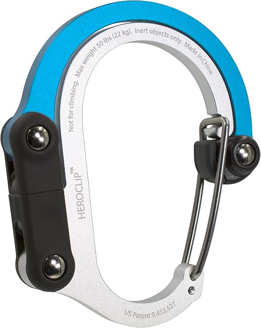 HEROCLIP Medium - Carabiner Clip and Hook, Bag, Purse, Backpack Hanger, Baby Pushchair Hook, Keyring Carabiner and Multifunction for Camping, Fishing, Hiking Or Travel, Hang Anything, Anywhere