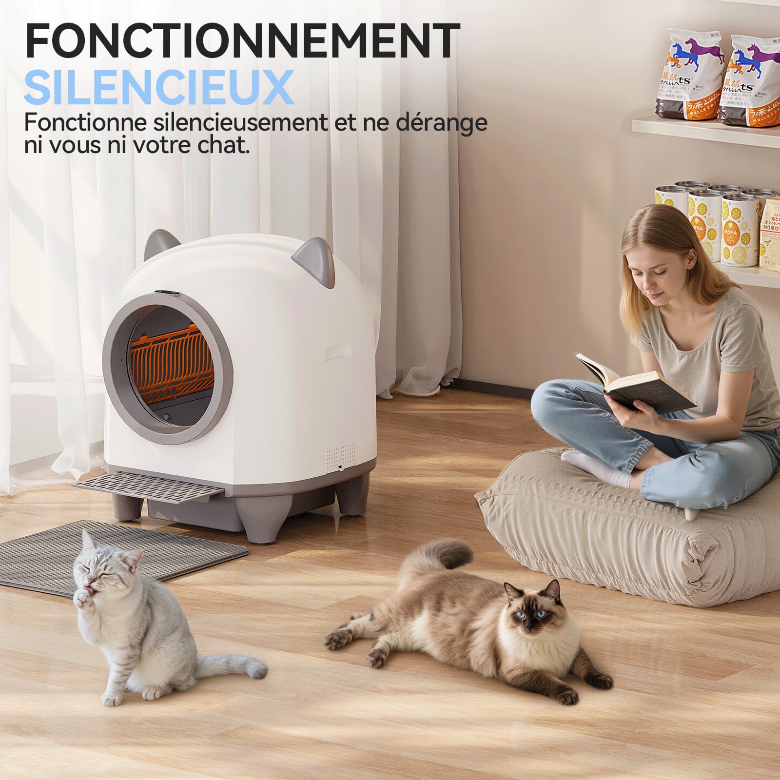 TRIUMPHKEY Self-Cleaning Cat Litter, Automatic Litter Tray, Leak-Proof, 6 Sensors Anti-Jamming/Triple Deodorisation, App Control, Capacity 90 L, Suitable for Families with Multi-Cats