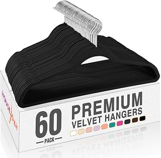 HOUSEDAY Black Velvet Non-Slip Hangers 60 Pack - Heavy Duty Slim Felt Suit Hangers, Space-Saving Closet Organizers with 360° Rotating Hook
