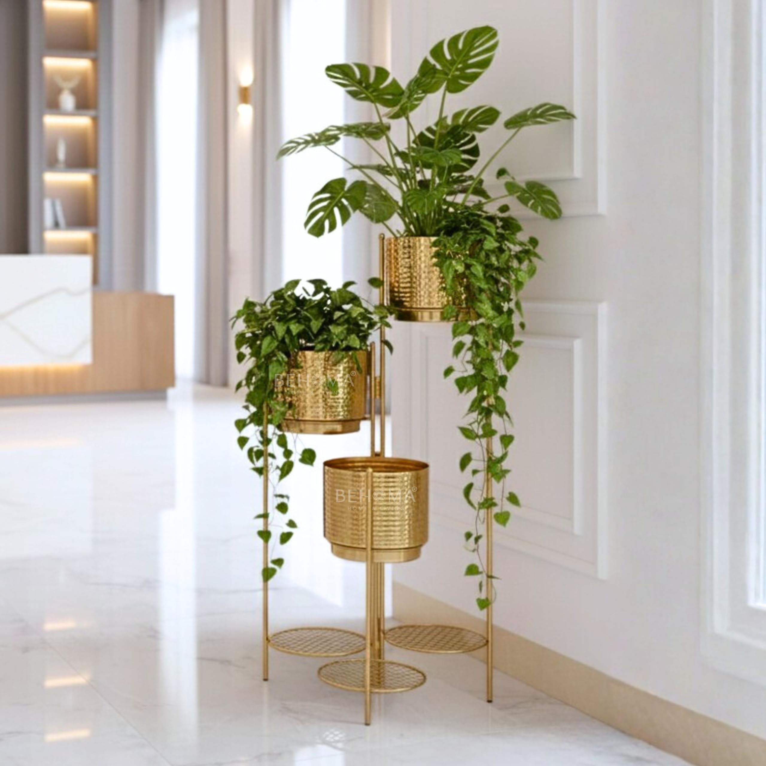 BEHOMA Gold 3-Tier Metal Planter Stand -4