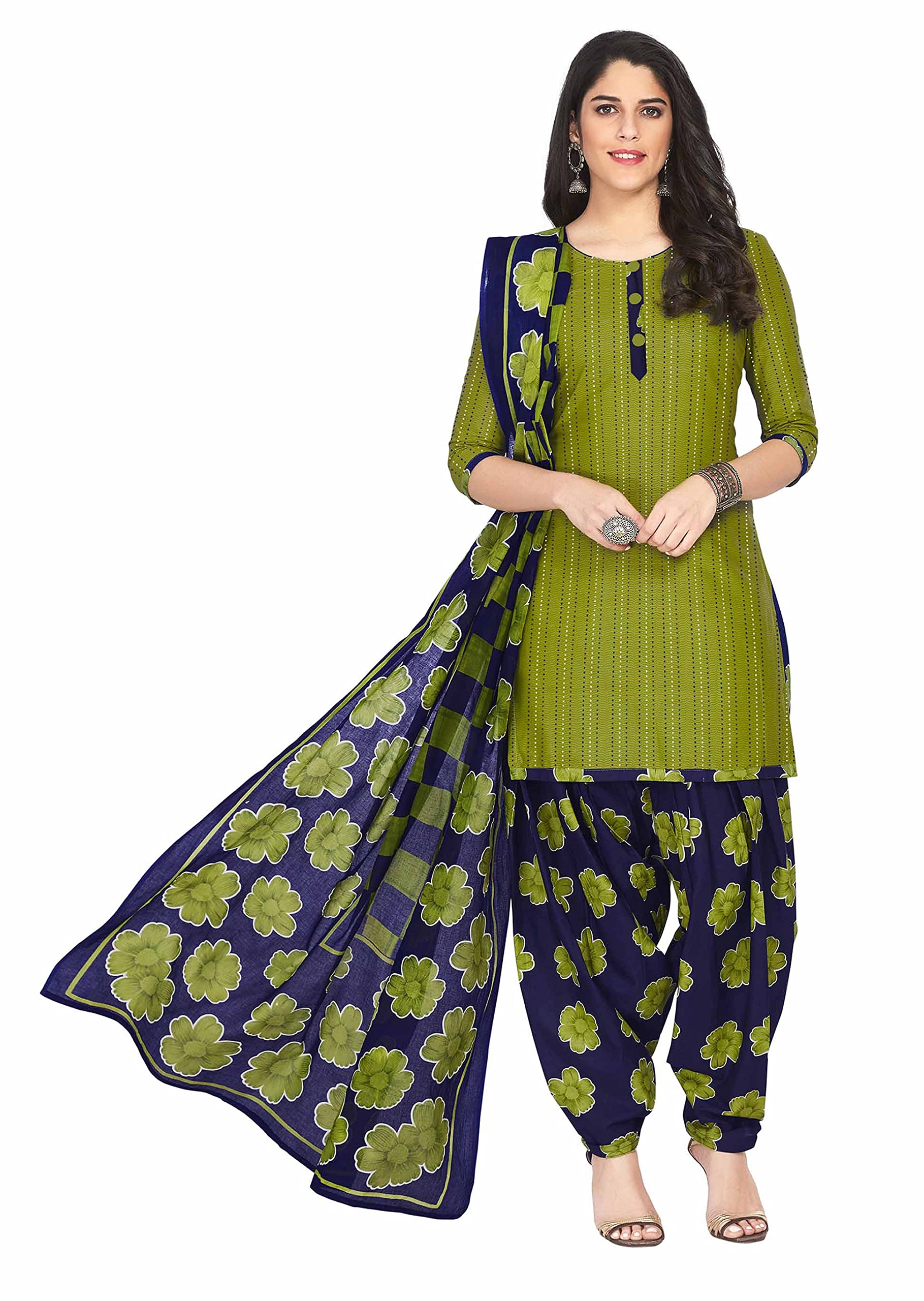 miraan Women Cotton Unstitched Dress Material(SANRAN1466, Green, Free Size)-picture-22