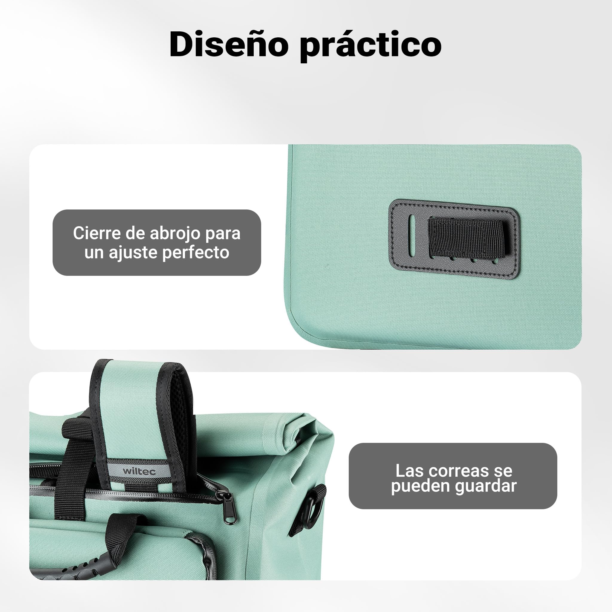 WilTec Bolsa versátil para Bicicletas 25 L Verde Claro Resistente a la Lluvia con Compartimento para portátil fácil instalación en portabultos Ideal para Ciclistas urbanos y excursiones