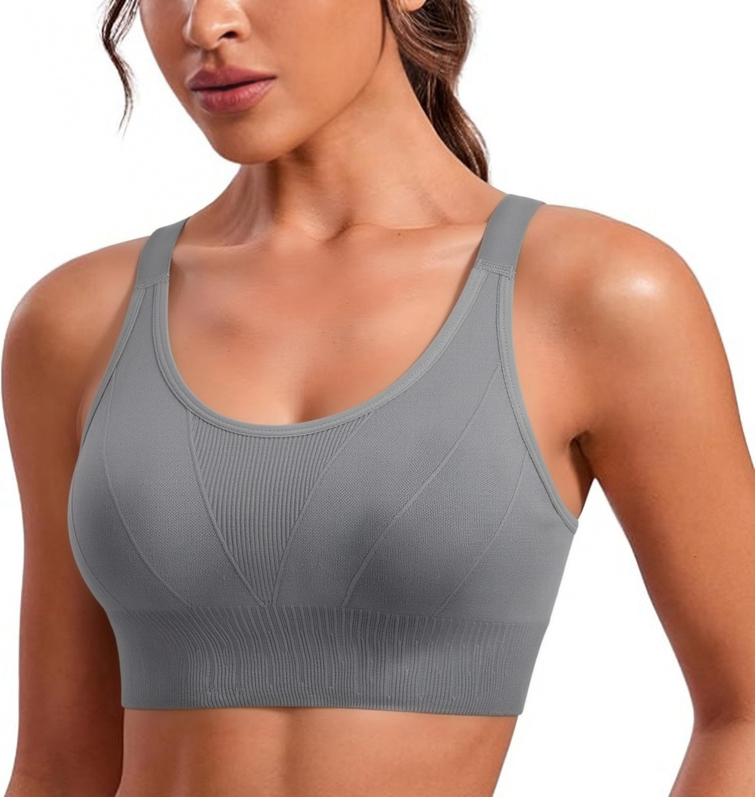 Aseniza Sport BH Damen Push up Sport Bra Starker Halt mit Verstellbarer Breiter Schultergurt Abnehmbaren Gepolstert Nahtlose für Laufen Fitness und Hochintensiven Sport Grau L