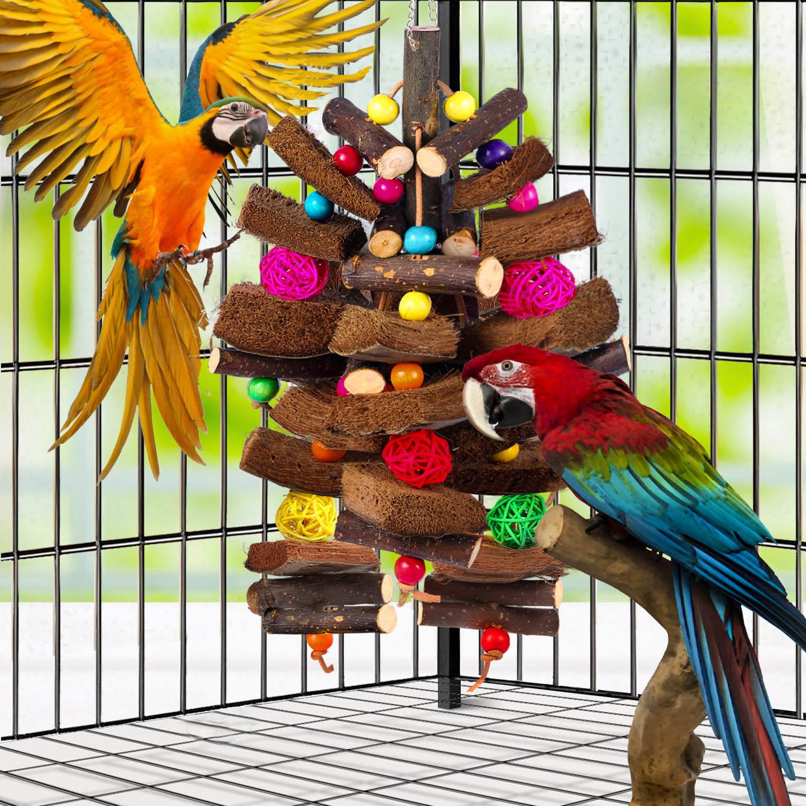 Kyouki Bird Toy for Parrots，Cockatiels, Budgies, Conures, Macaws, Lovebirds, Amazons and Other Small/Medium/Large Birds - Chewable & Shreddable Natural Coconut Husk Enrichment Toy (Medium) - image 5