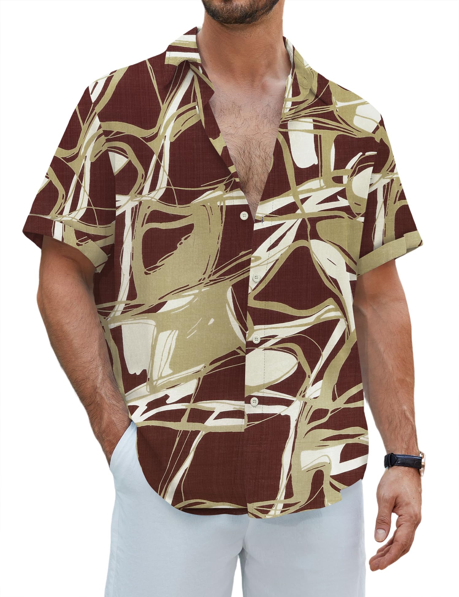 EFFAN Herren Hawaii Hemd Kurzarm Knopfleiste Tropisches Blumenmuster Reguläre Passform Leicht Sommer Strand Urlaub Hemd