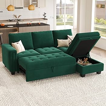 Belffin Sectional Sleeper Sofa with Pull Out Couch Bed Modular Sectional  Sofa with Storage Velvet L Shaped Couch Sleeper Bed Green : Home & Kitchen  - Amazon.com