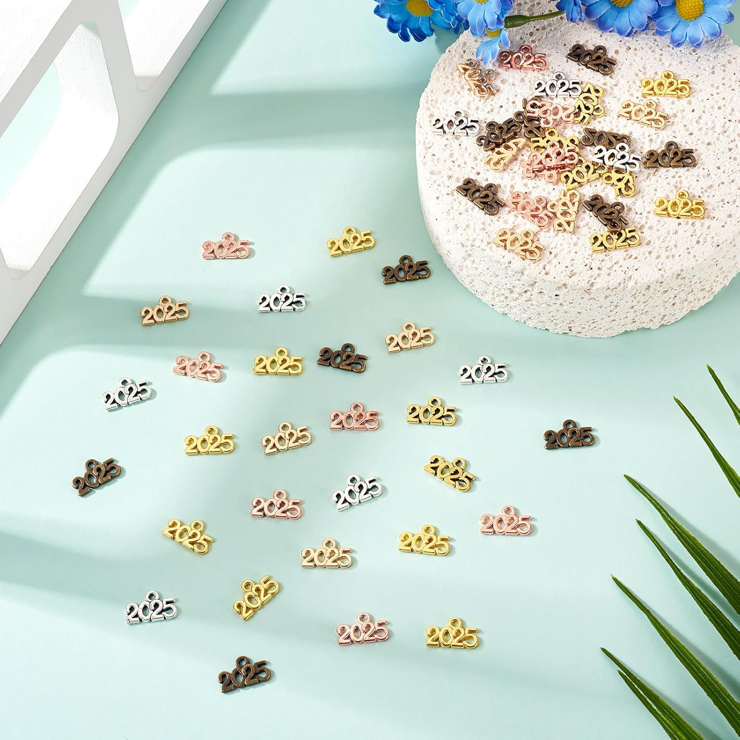 FASHEWELRY 2024 2025 Graduation Pendants Tibetan Style 2024 2025 Year Pendants Alloy Number 2024 2025 Year Pendants for New Year Jewelry Making Necklace Earring Bracelet Graduation Cap Tassel - Image 2