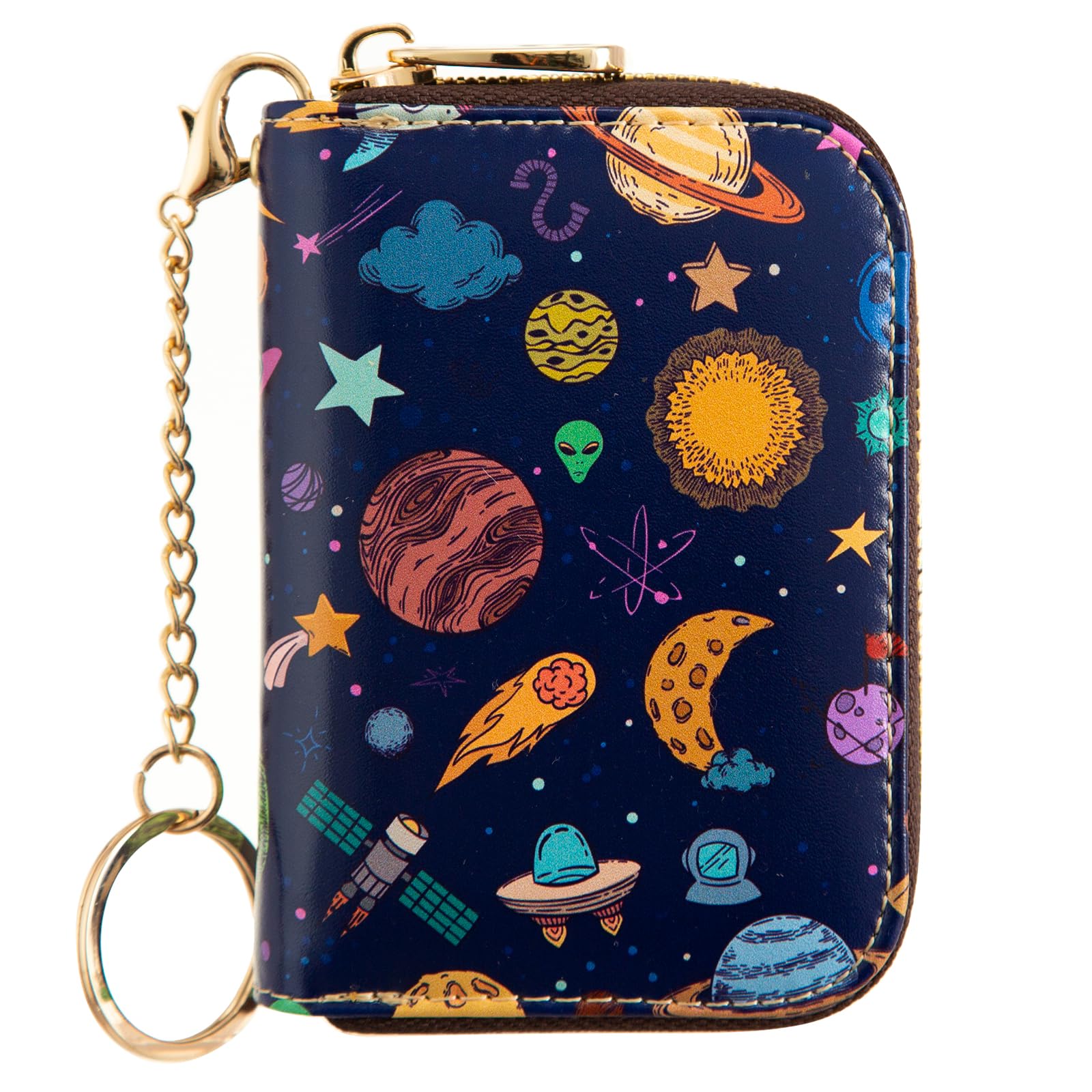 ANNAMISSI Womens Leather Wallet RFID Blocking Credit Card Holder Zipper Card Case for Ladies Girls (Space)