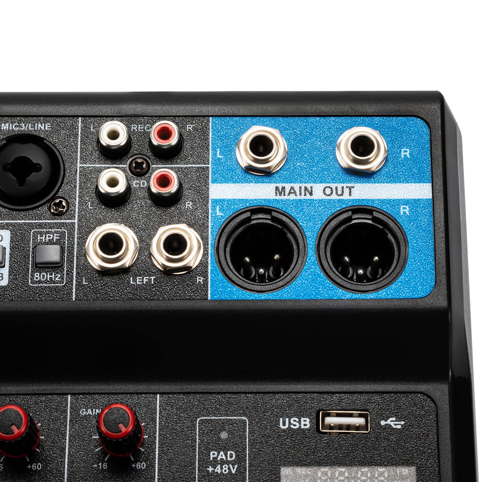 Table de mixage 5 canaux - Table de mixage DJ - Mixeur audio - Enregistreur et entrée micro USB - Port USB - Pour microphones, guitares, basses, claviers, mixeurs, instruments, etc
