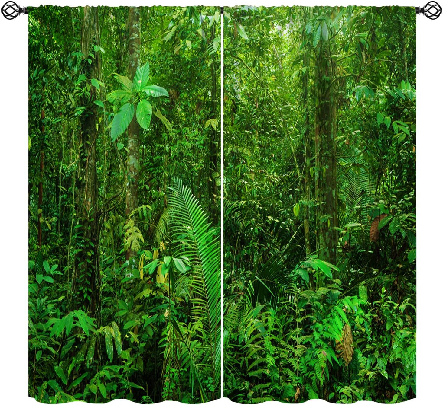 Rainforest Curtain for Bedroom Decor, Tropical Jungle Rainforest Landscape Nature Tree Exotic Blackout Window Treatments, Rod Pocket Thermal Insulation Drapes for Living Room, 52" W X 84" L