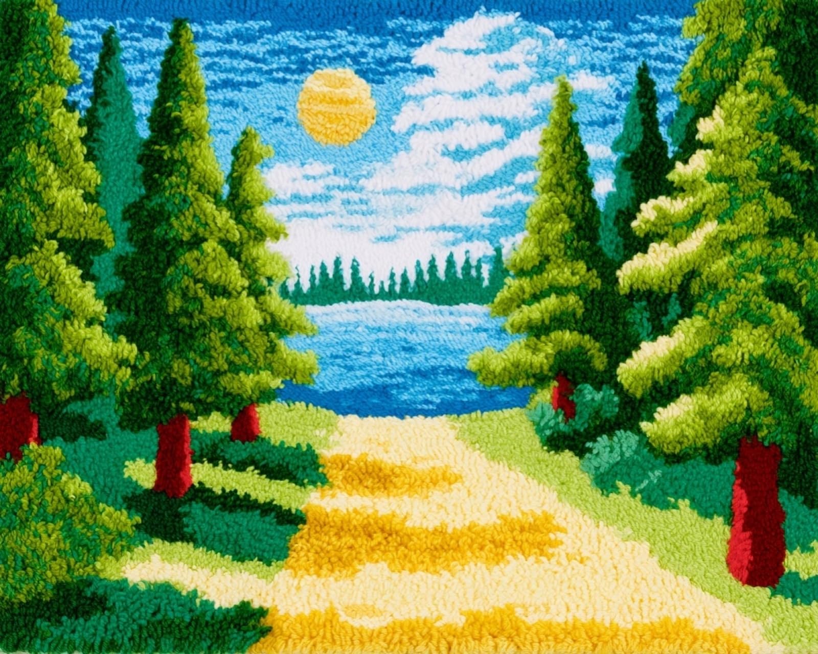 Wallphantom Latch Hook Rug Kit for Adults,Sunshine Forest Landscape