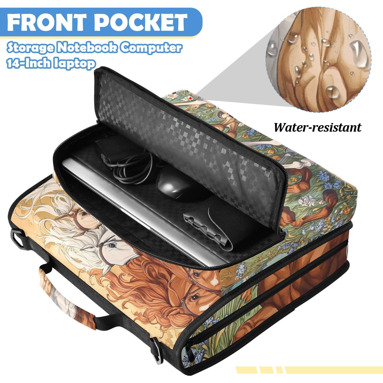Horse Run Colorful Art Zipper 3 Ring Raccoglitore Bag