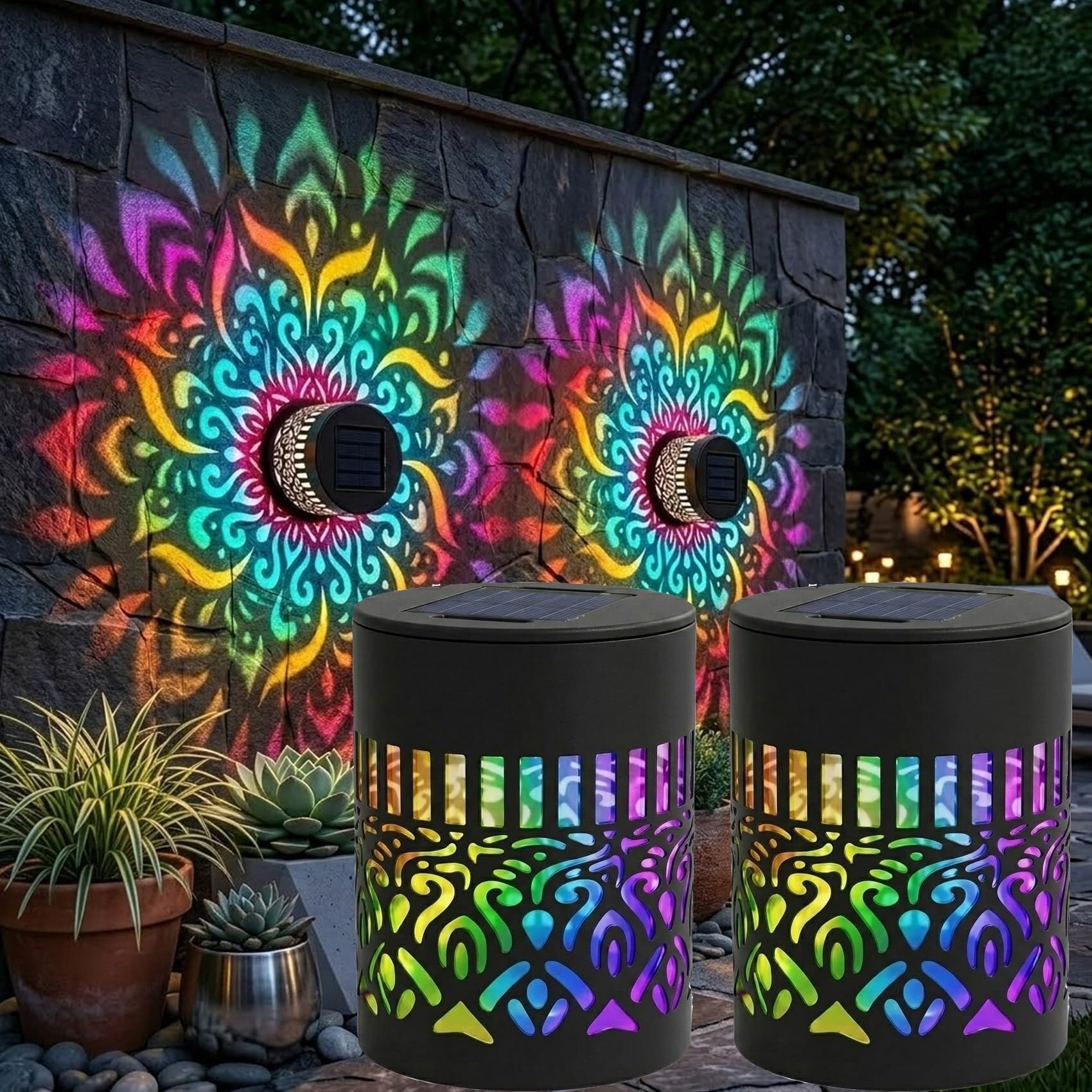 Lámpara solar exterior IP65 que proyecta mandalas multicolor automáticos para patios 8