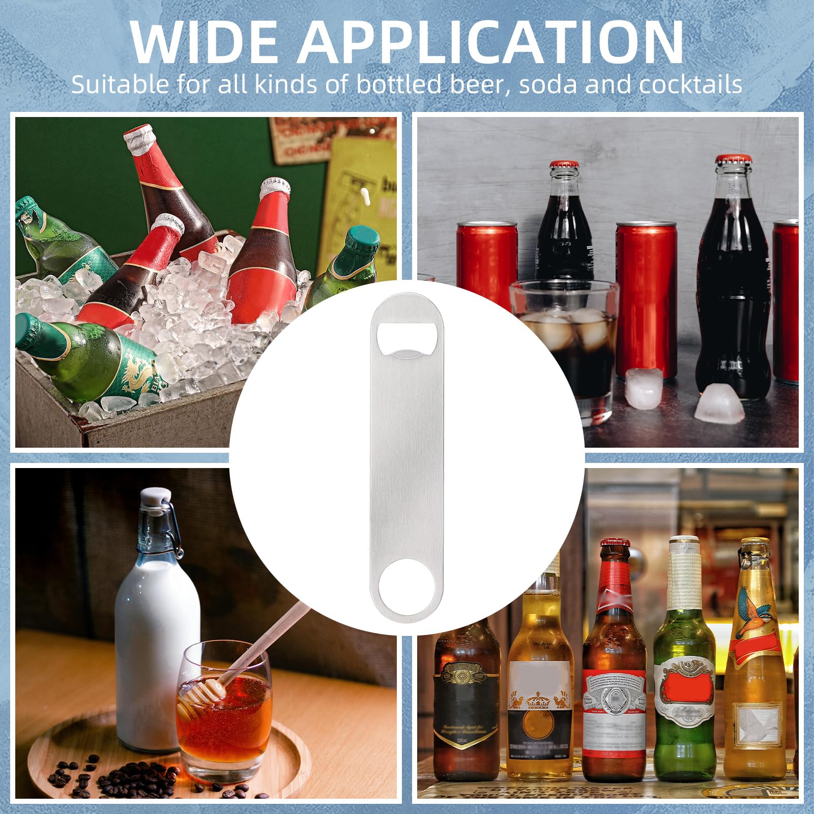 Paquete de 50 abrebotellas de cerveza plano de acero inoxidable de 7 pulgadas, abrebotellas de cerveza para camarero, cocina, bar, restaurante (plateado)