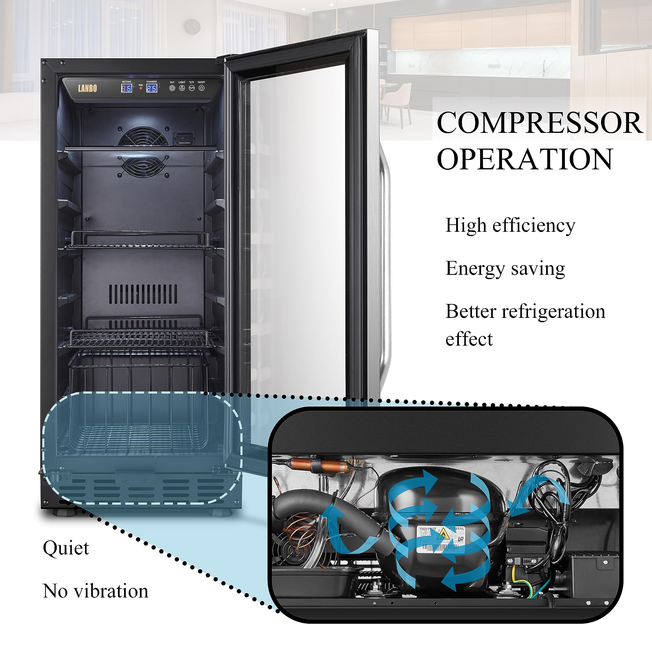 LANBO 15 Inch Beverage Cooler 70 Cans Built In Compressor Beverage Fridge on Fridge.com - View 6