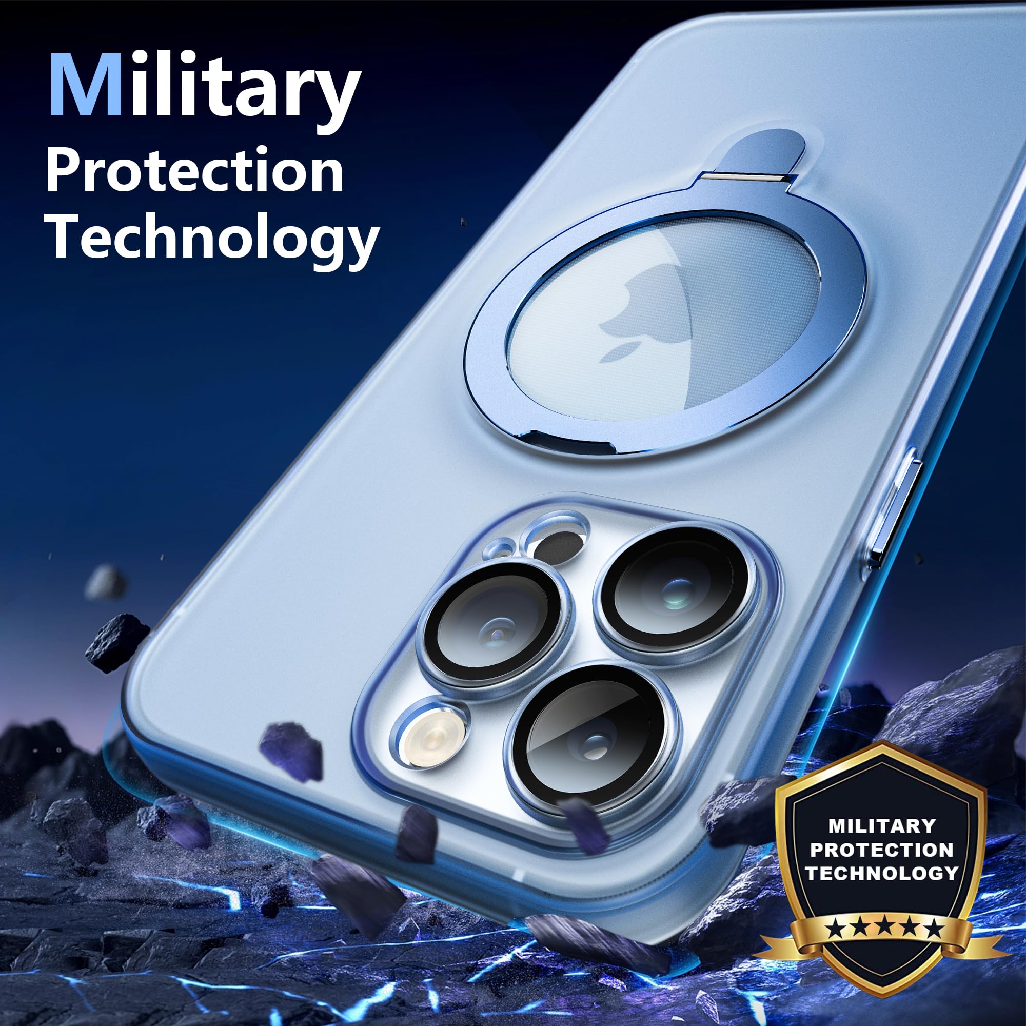 Cyberowl for iPhone 12 Pro Case with Invisible Magnetic Ring Stand Translucent iPhone 12 Pro Phone Case 6.1" Compatible with MagSafe for Women Men,Full Camera Lens Protection,Anti-Fingerprint, Blue