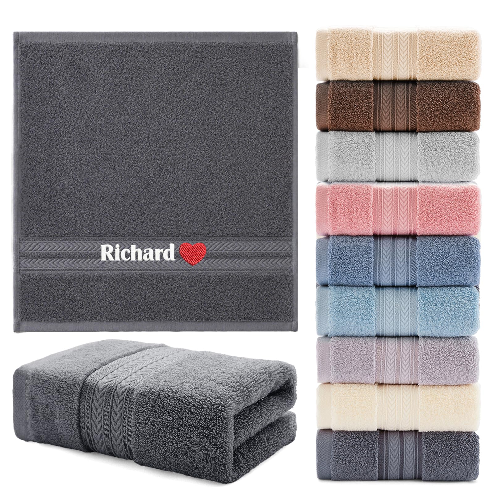 SWETHT Personalised Embroidered Towel with Custom Name - Luxury Soft Face Cloth, Dark Grey, Face Towel(35cmx35cm)