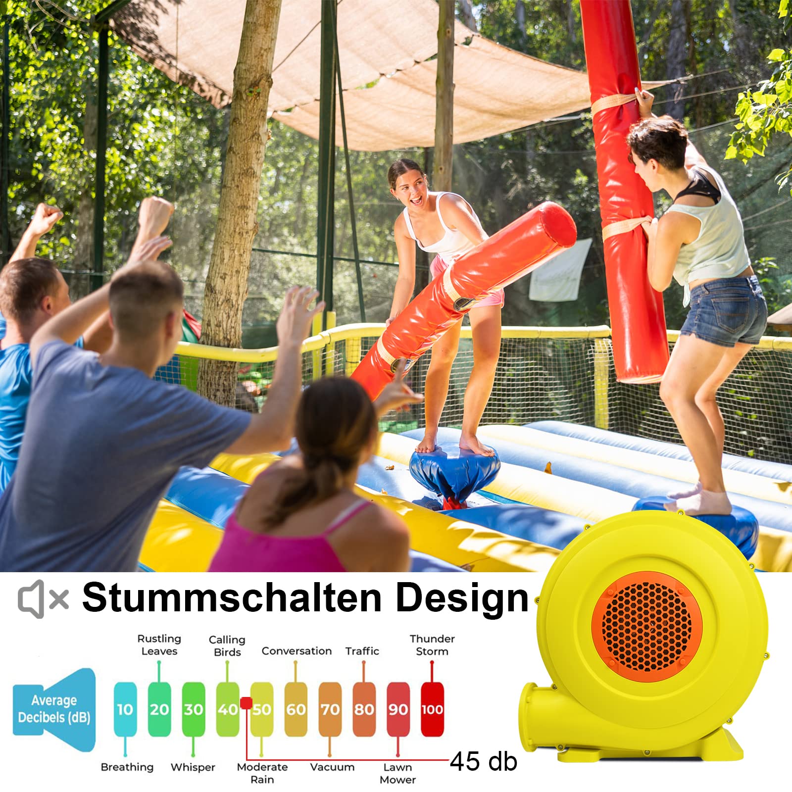 FIVMEN 350 W/450 W/750 W, ventola elettrica per gonfiabile, ventilatore a turbo con manico e fondo grande, portatile, per giocattoli gonfiabili