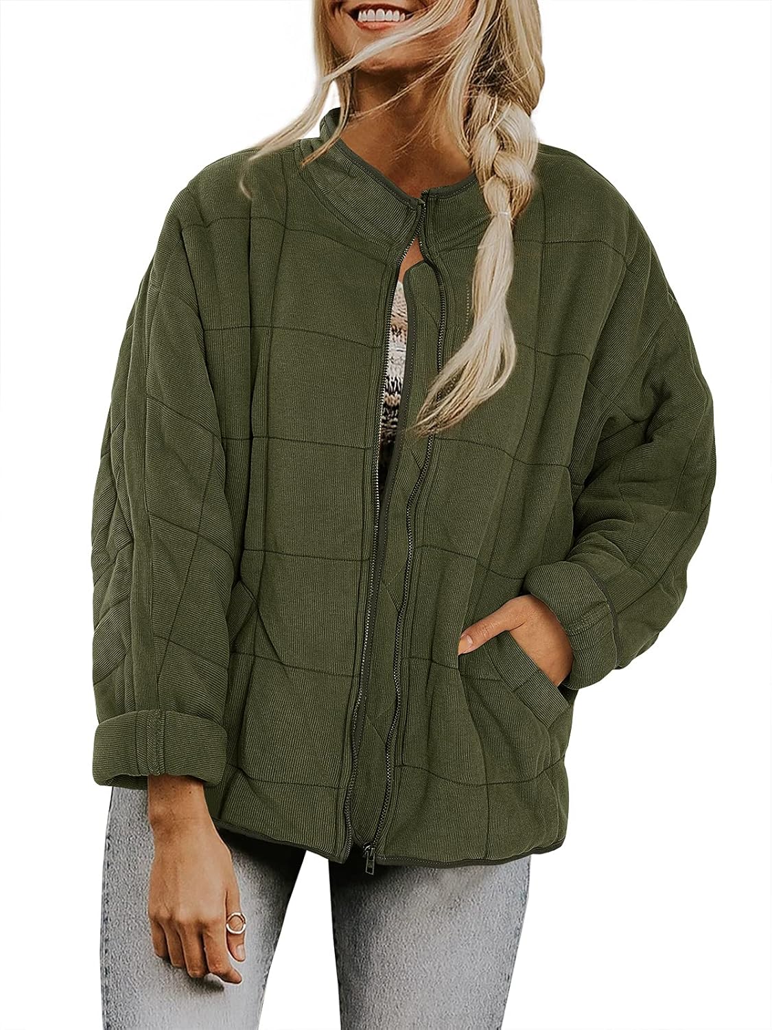 Womens Dolman Lightweight Quilted Jackets Zip Up Long Sleeve Stand Neck Warm Winter Outwears Womens Dolman Lightweight Quilted Jackets Zip Up Long Sleeve Stand Neck Warm Winter Outwears