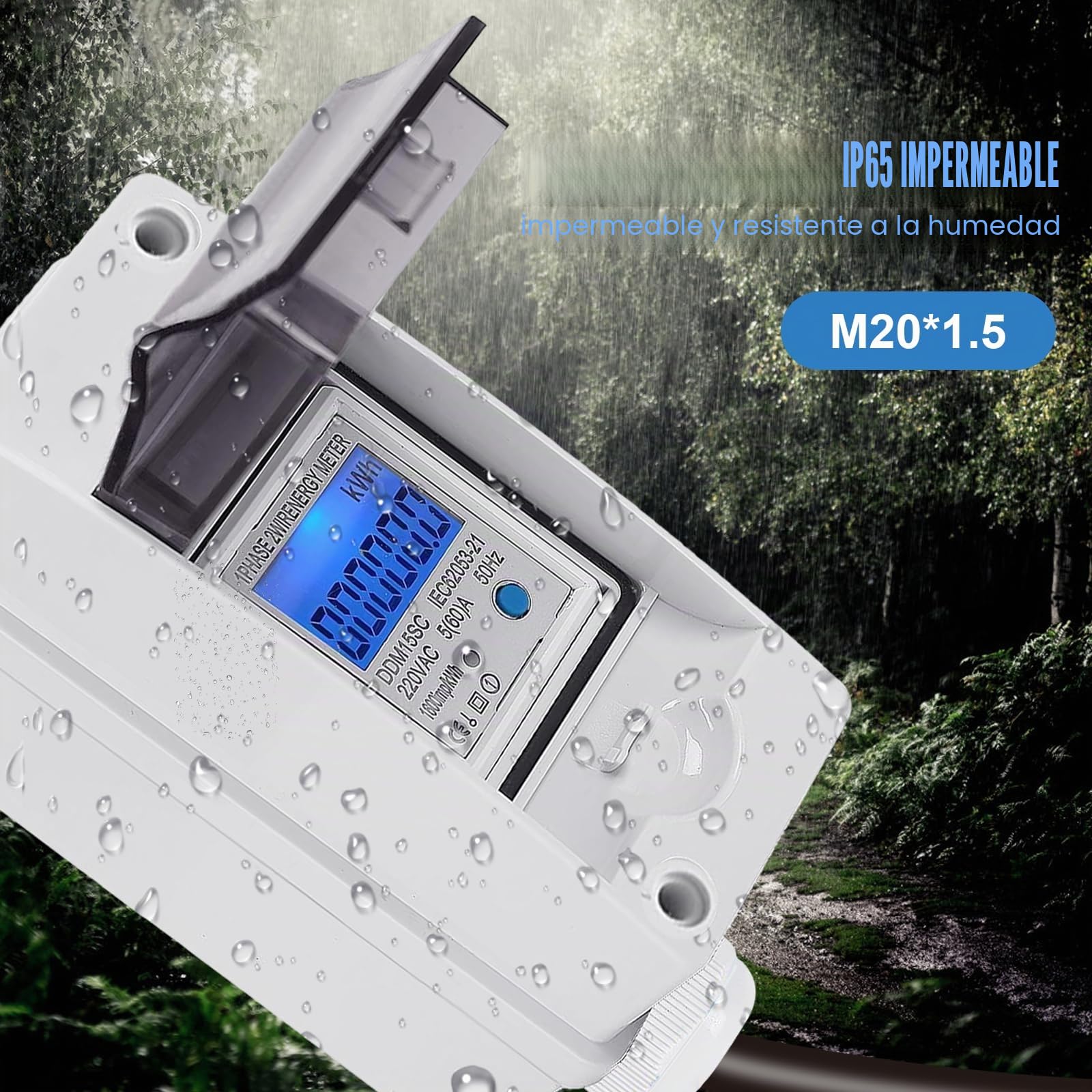 Contador de Electricidad Digital Móvil,230V Consumo Energía Portátil Móvil | con LED/Reinicio/Enchufe Industrial/Cable de Goma ,IP 65 Impermeablemedidor para Autocaravanas/Vehículos Eléctricos