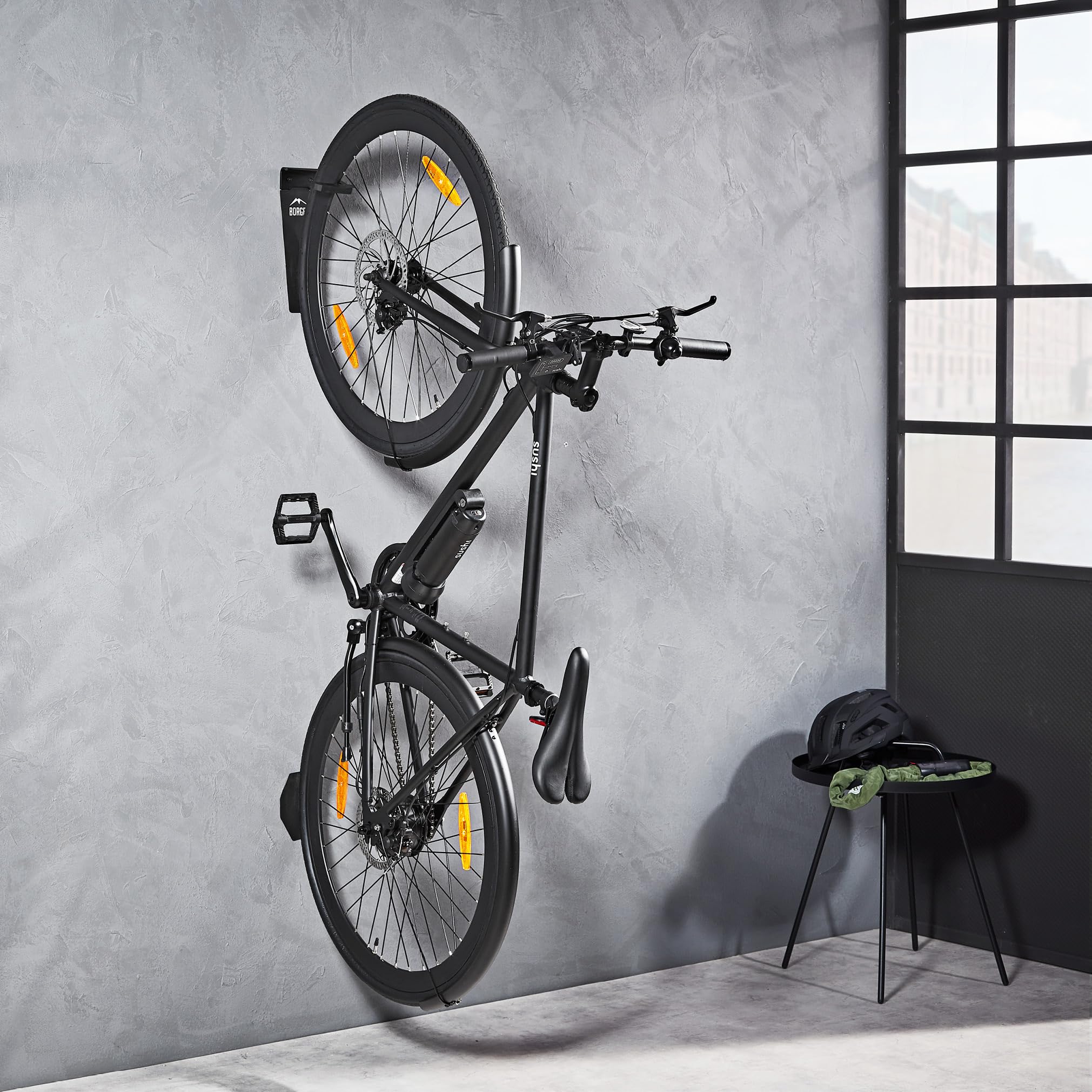 Borgen Fahrrad Wandhalterung Vertikal bis 32 kg - Fahrradhalterung Wand für E-Bike, MTB, Rennrad und Citybike, Fahrrad Haken - Vertikale Wandhalterung Fahrrad für Garage, Keller und Wohnung