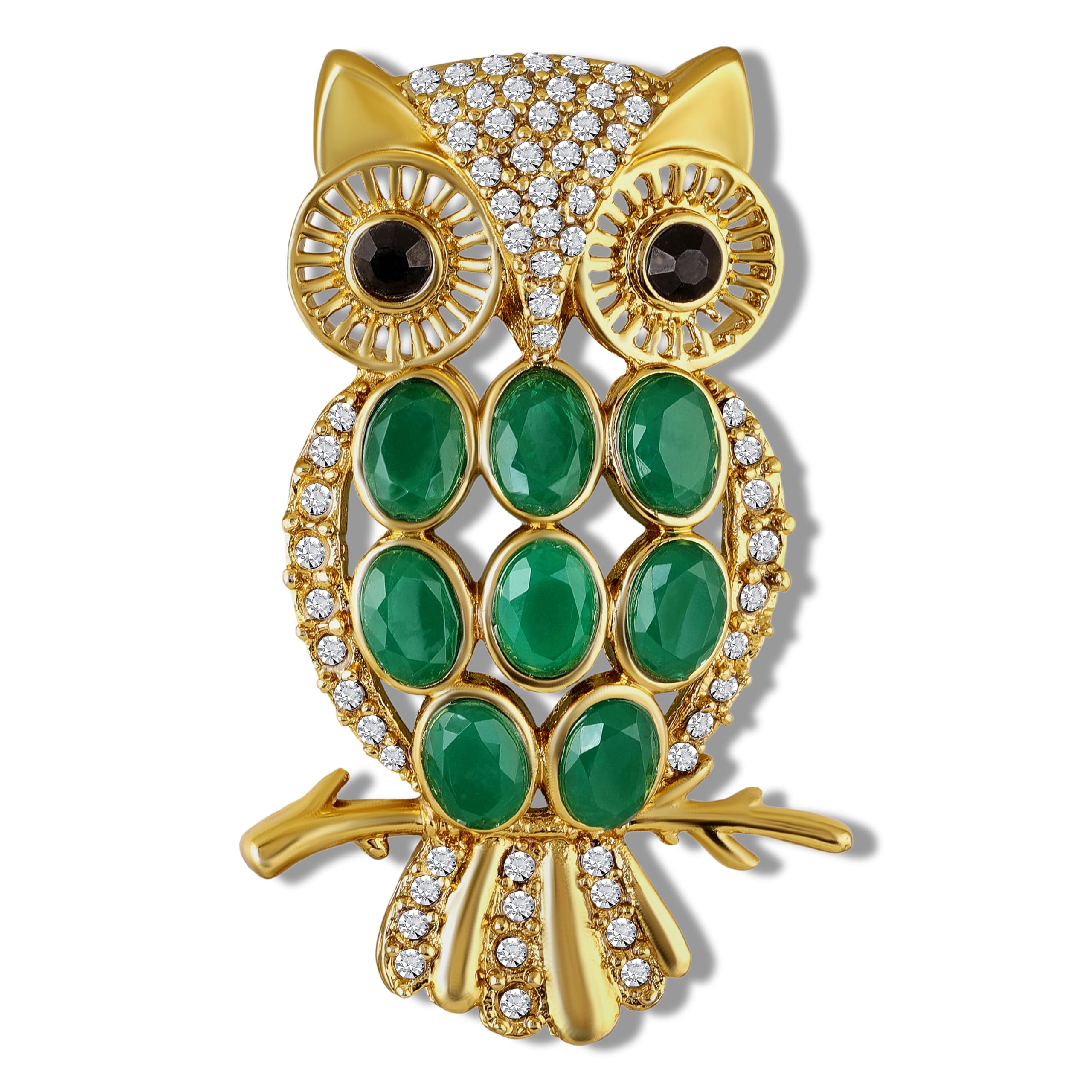 Owl-Shaped Lapel Pin/Brooch | Saree Pin/Blazer Pin for Women with Oval Crystal (PABP1101260PR)-image-36
