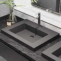 Weibath 23" Gray Rectangular Concrete Drop-in Vessel Sink - Durable Modern Bathroom Basin, 23.4"W Spacious Design