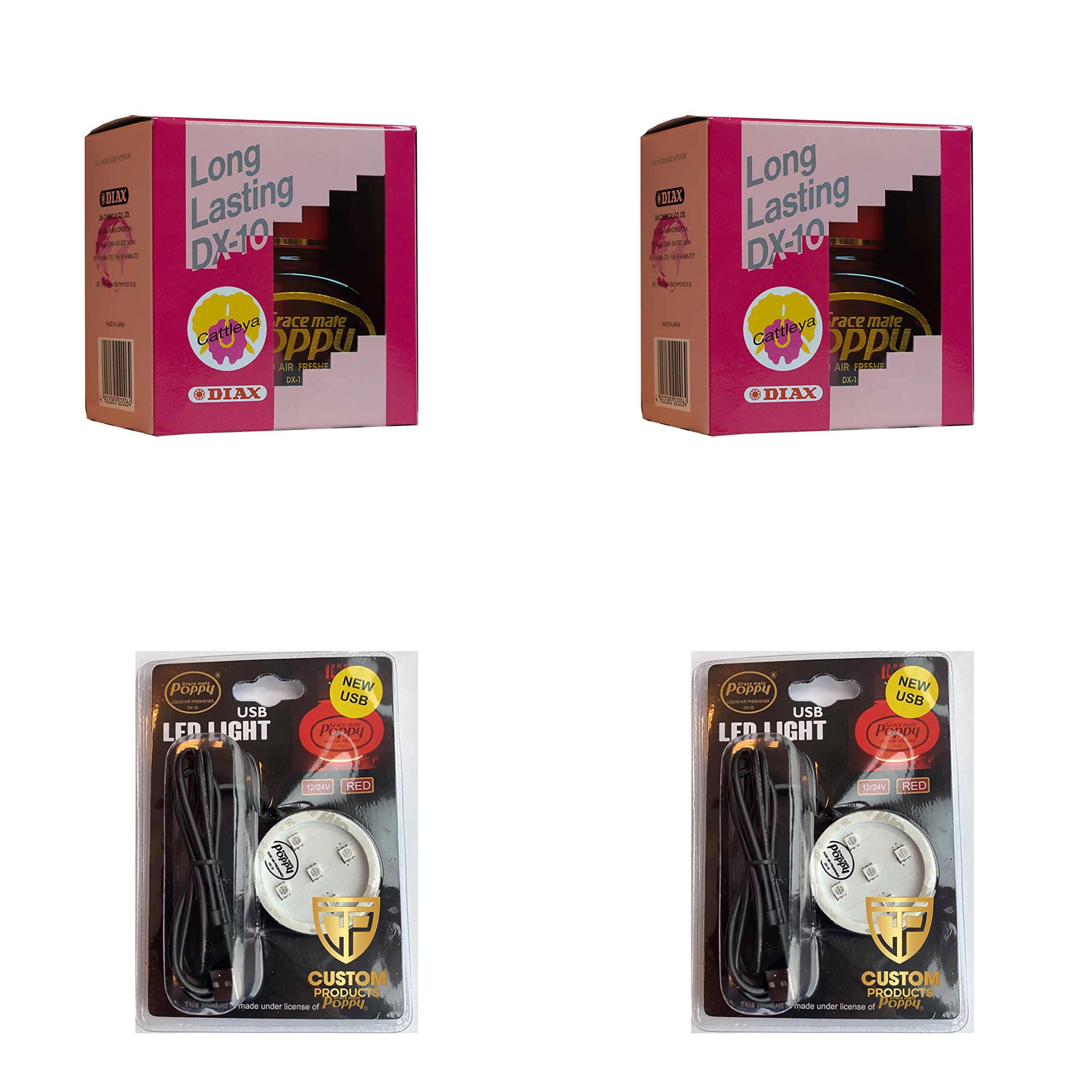 Gracemate Poppy Air Fresheners Cattleya x 2 and 2 x RED Led Light Base with USB & Micro USB Fittings- with FREE NEXT DAY UK DELIVERY